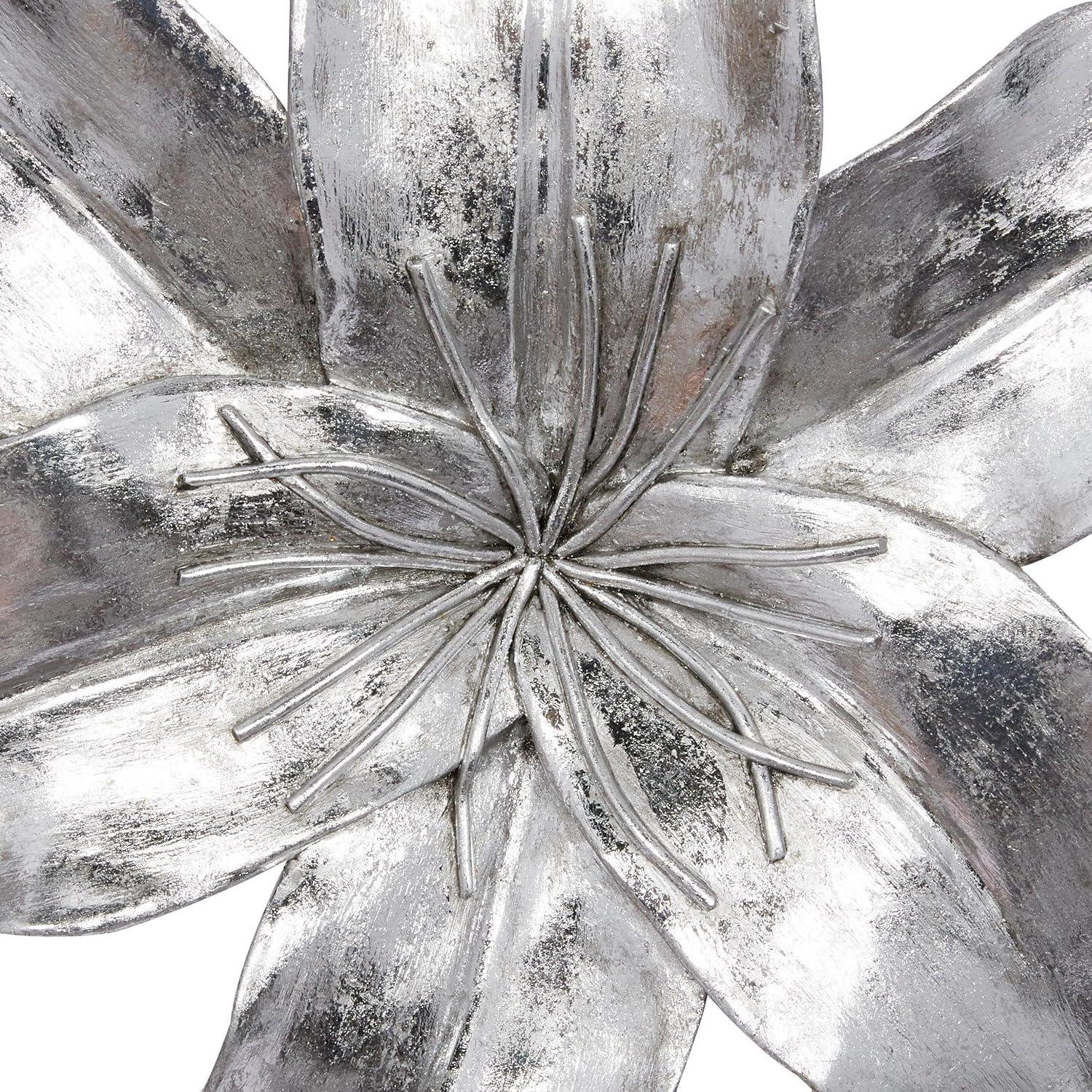 DecMode Silver Polystone 3D Floral Wall Decor (3 Count)