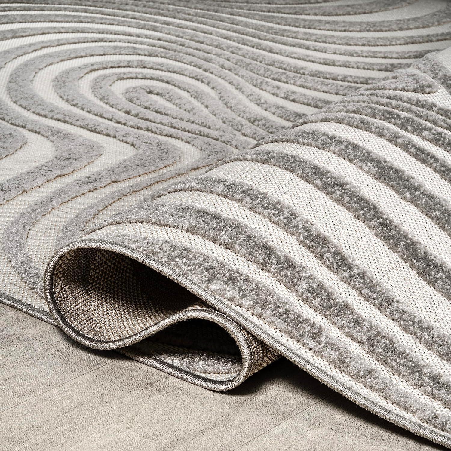 JONATHAN Y Maribo High-Low Abstract Groovy Striped Gray/Ivory 5 ft. x 8 ft. Indoor/Outdoor Area Rug