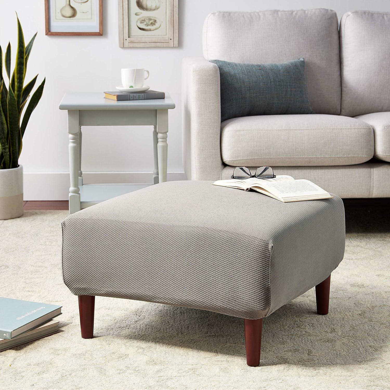 Flannel Gray Stretch Pique Oversized Ottoman Slipcover