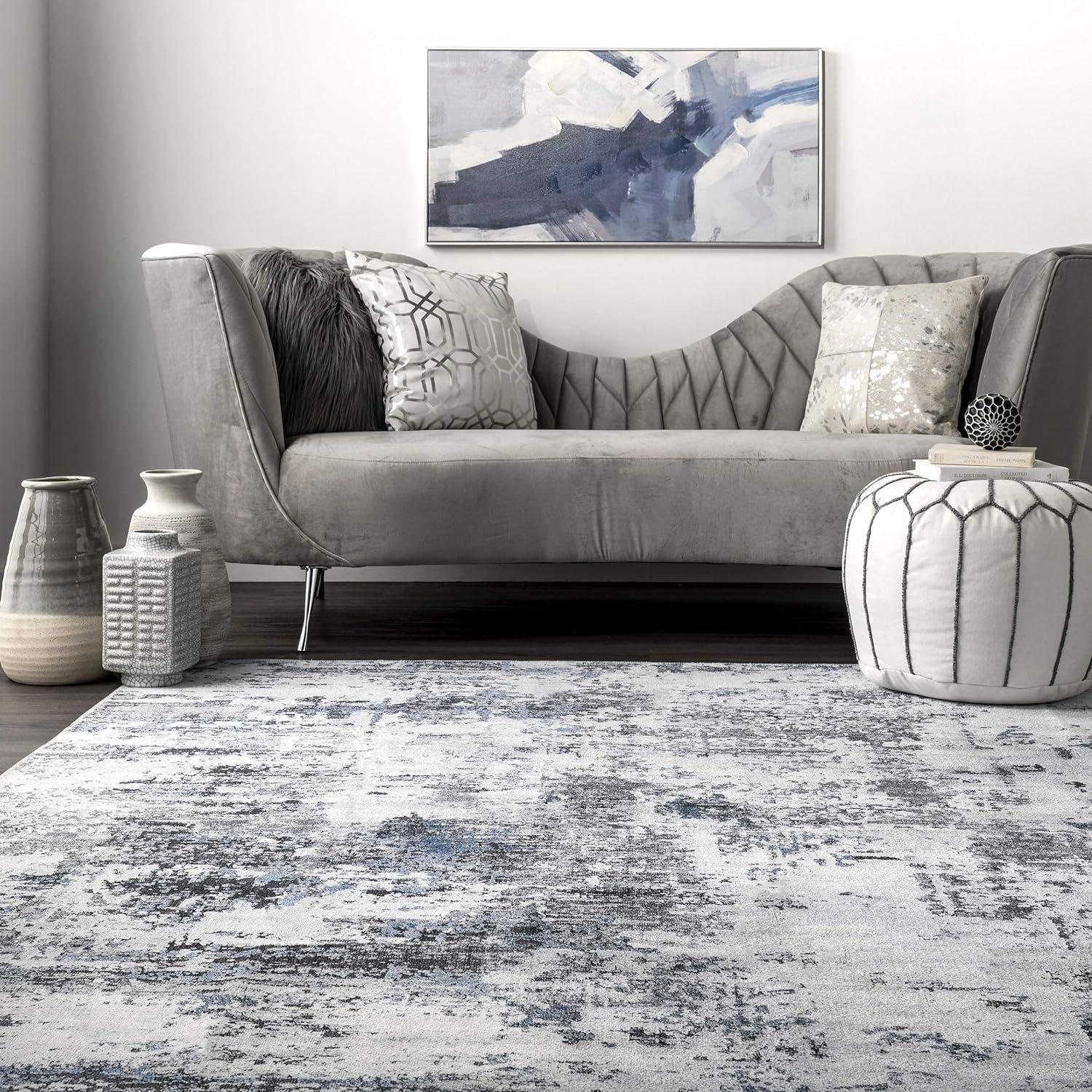 Gray Abstract Washable Synthetic Area Rug, 2' 6" x 8'