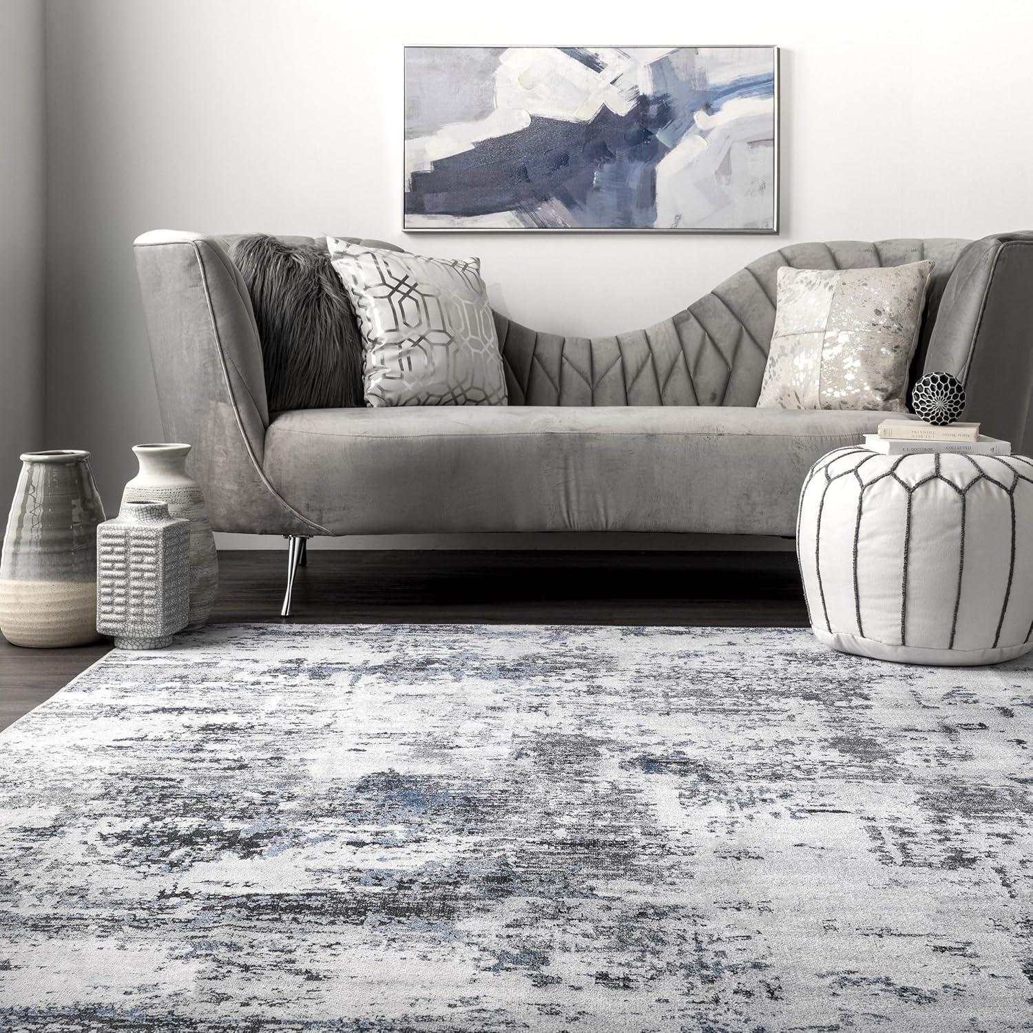 Nuloom Dali Abstract Pet Friendly Machine Washable Area Rug, 5' x 8', Blue Grey