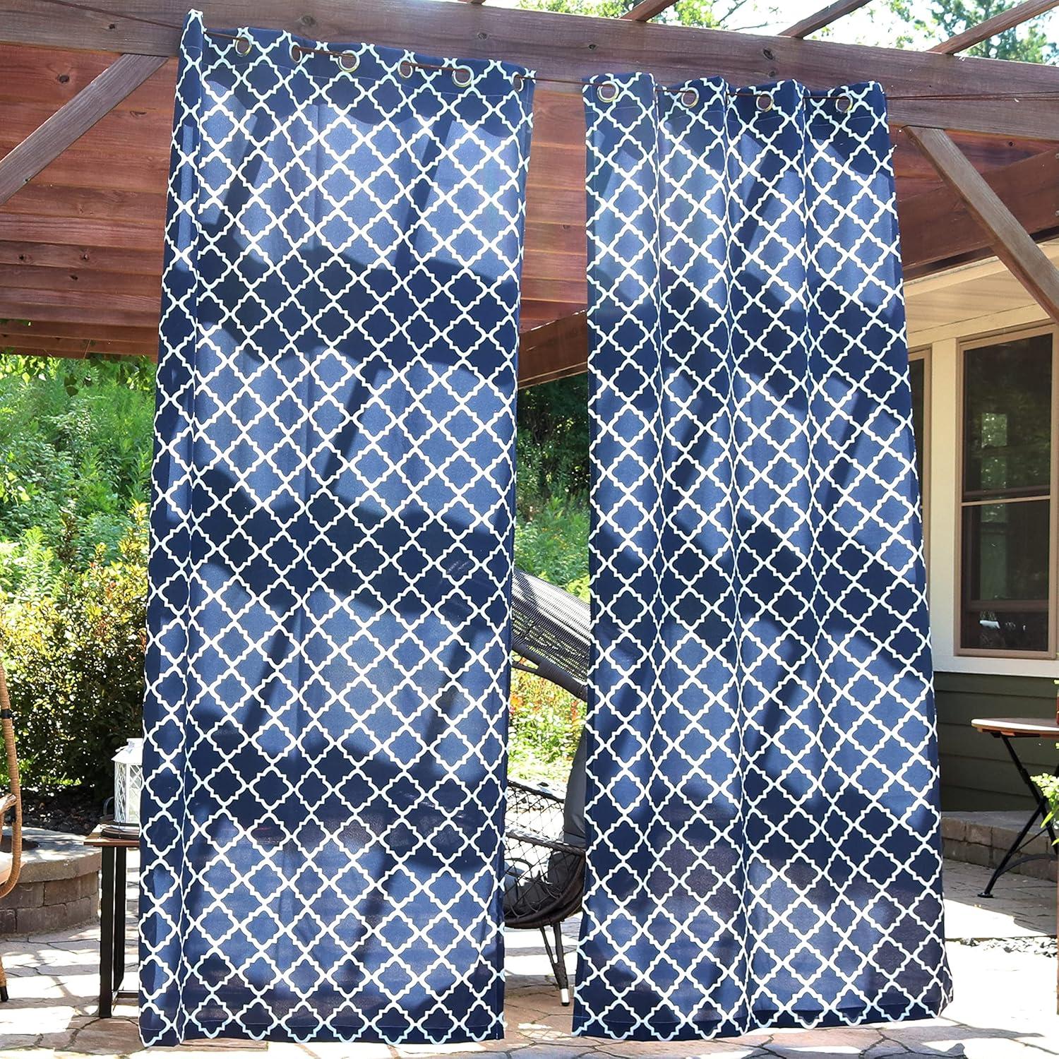 Sunnydaze Modern 2-Piece Blue and White Stripe Light-Filtering Curtain Set