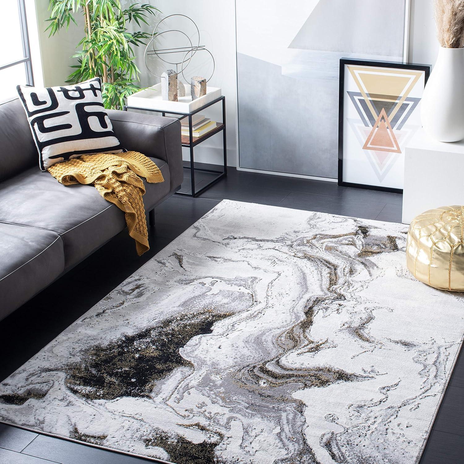 Amelia ALA277 Machine Made Indoor Accent Rug - Grey/Gold - 3'x5' - Safavieh