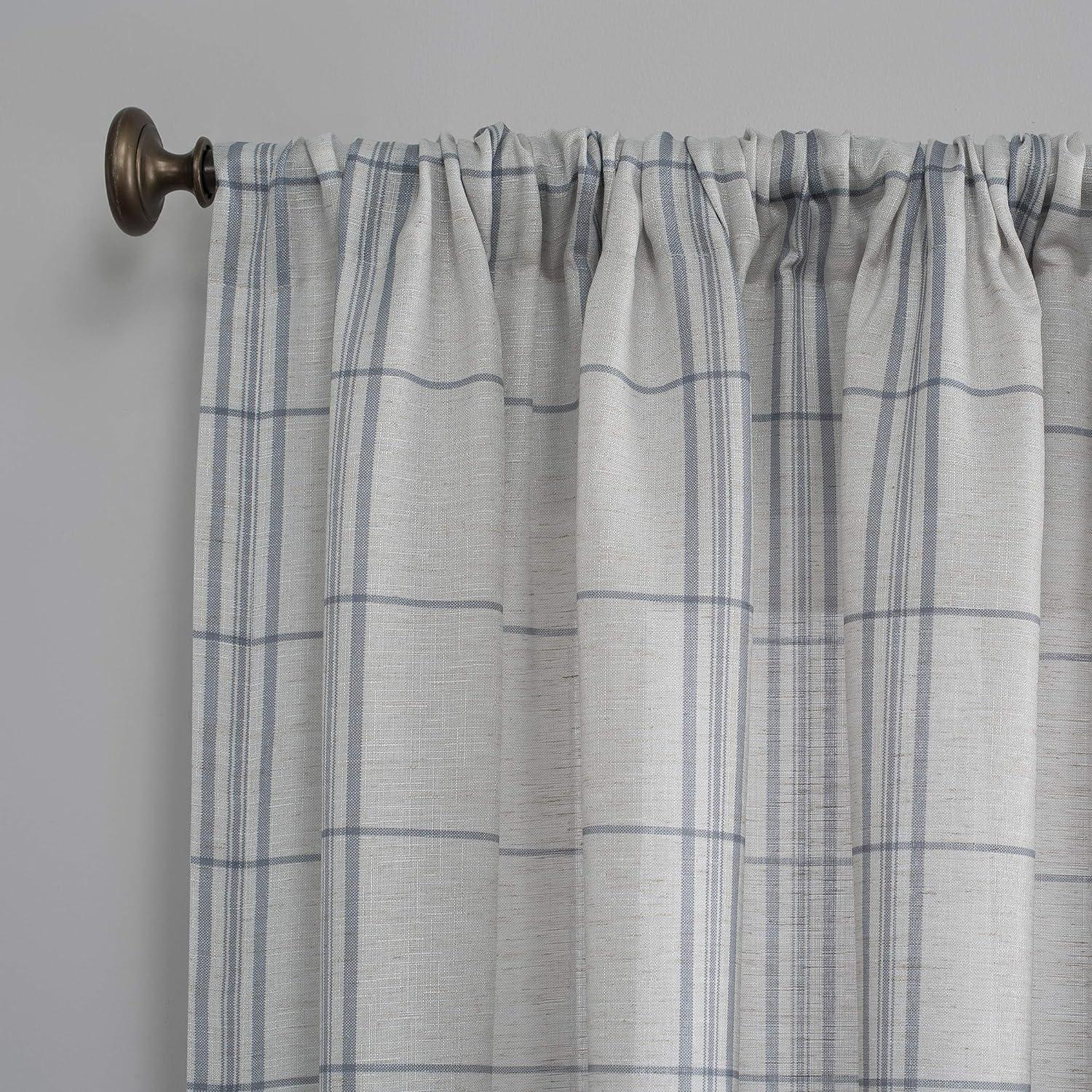 No. 918 Castille Farmhouse Plaid Linen Semi-Sheer Rod Pocket Curtain Panel, 54"x84", Blue