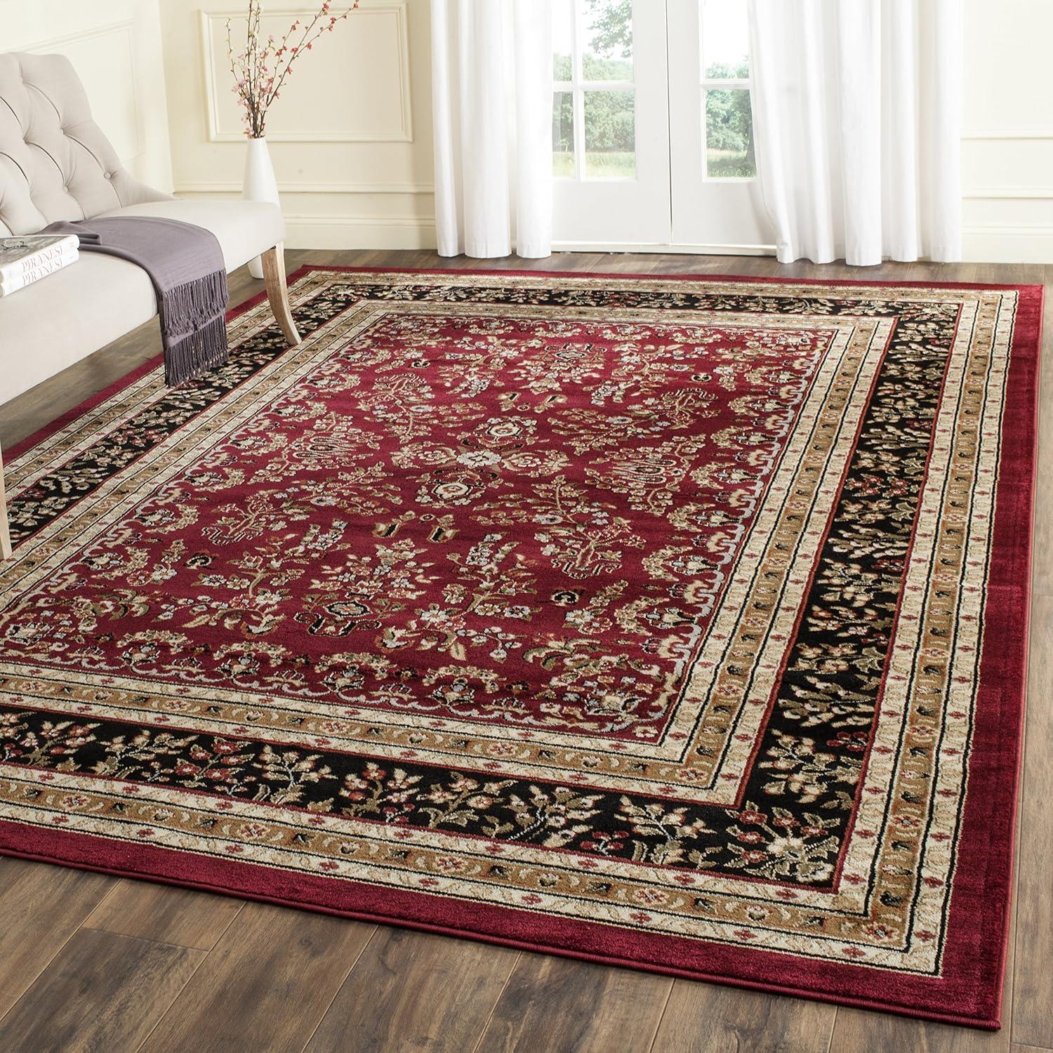 Lyndhurst Sarouk LNH331 Power Loomed Area Rug - Red/Black - 6'x6' - Safavieh
