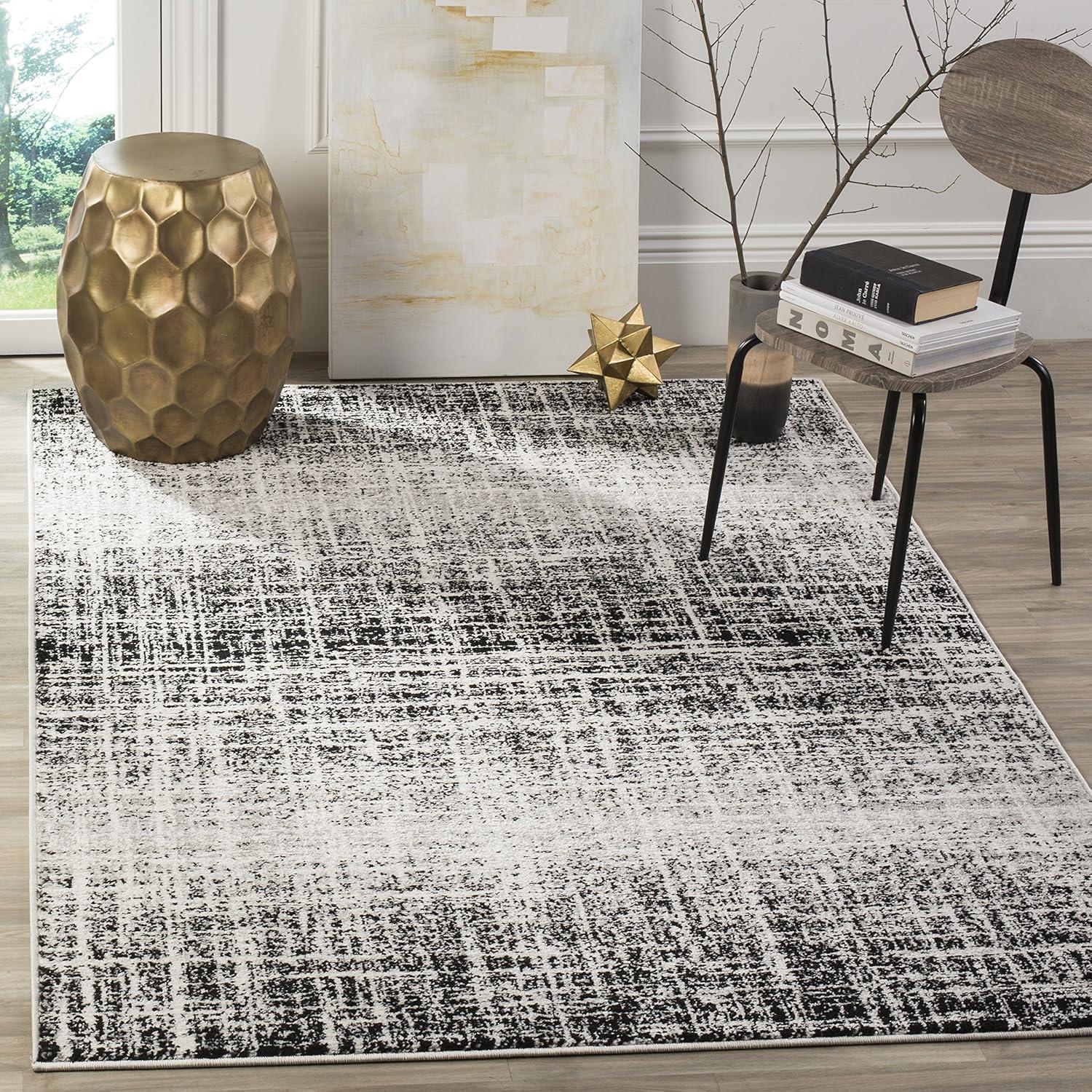 Adirondack ADR116 Machine Made Indoor Area Rug - Ivory/Black - 4'x4' - Safavieh