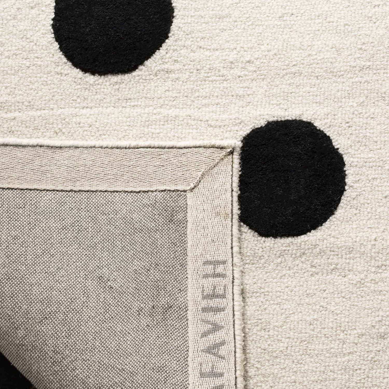 Ivory & Black Polka Dot Hand-Tufted Wool Rug for Kids, 6' x 9'