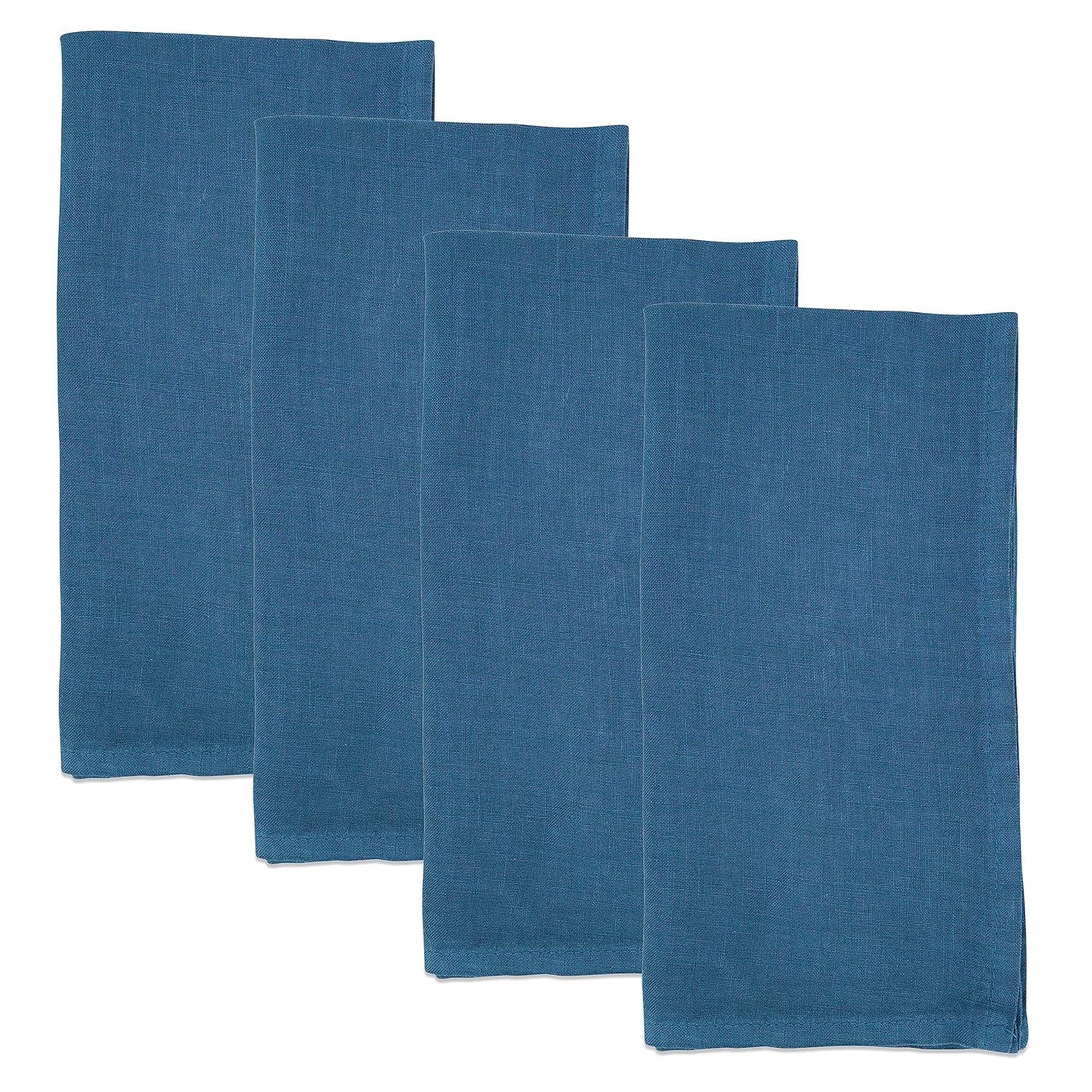 Saro Lifestyle Classic Pure 100% Linen Table Napkin (Set of 4), 20", Ocean Blue