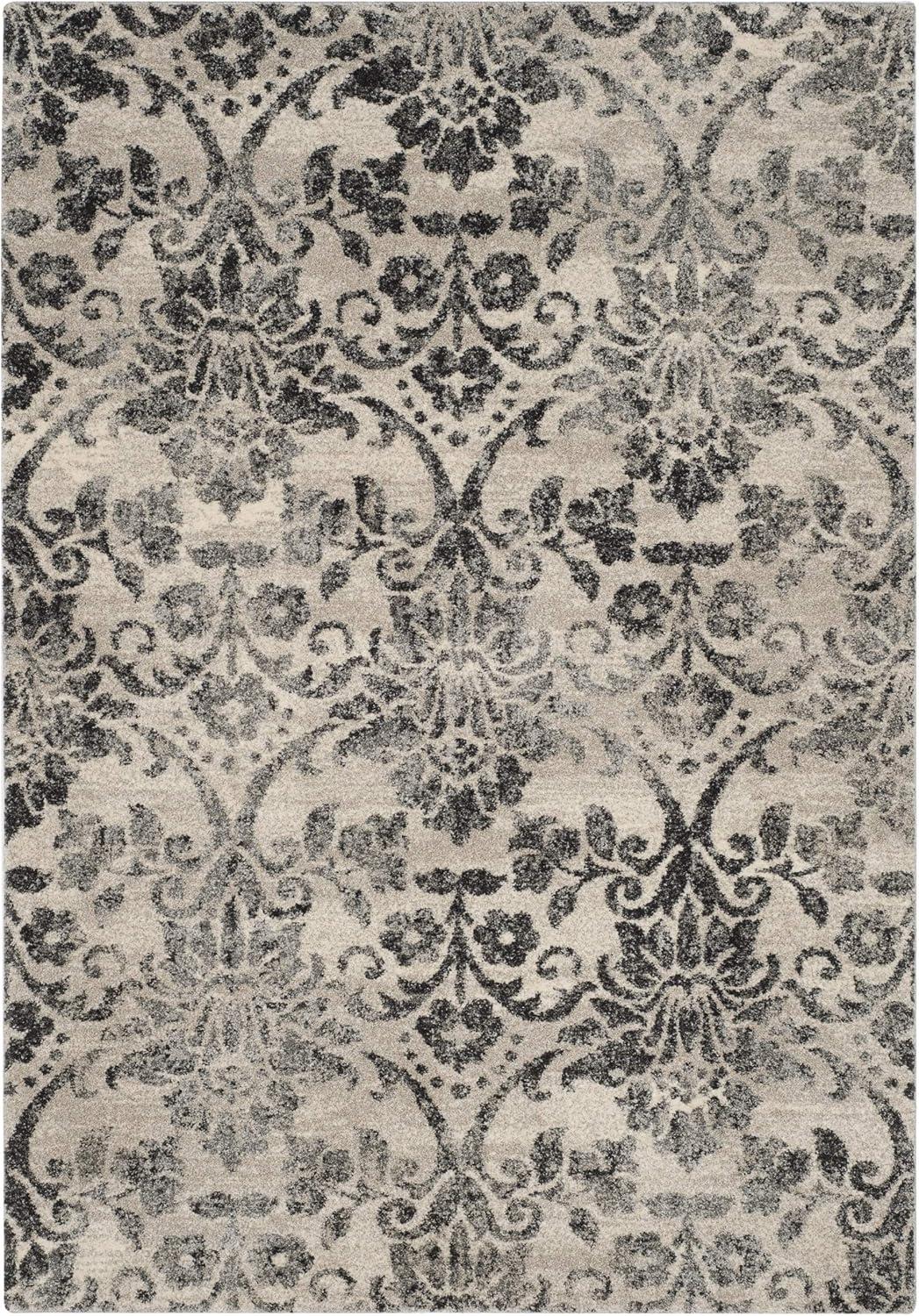 Gray Floral Motif Hand-Knotted Synthetic Shag Rug 9' x 12'