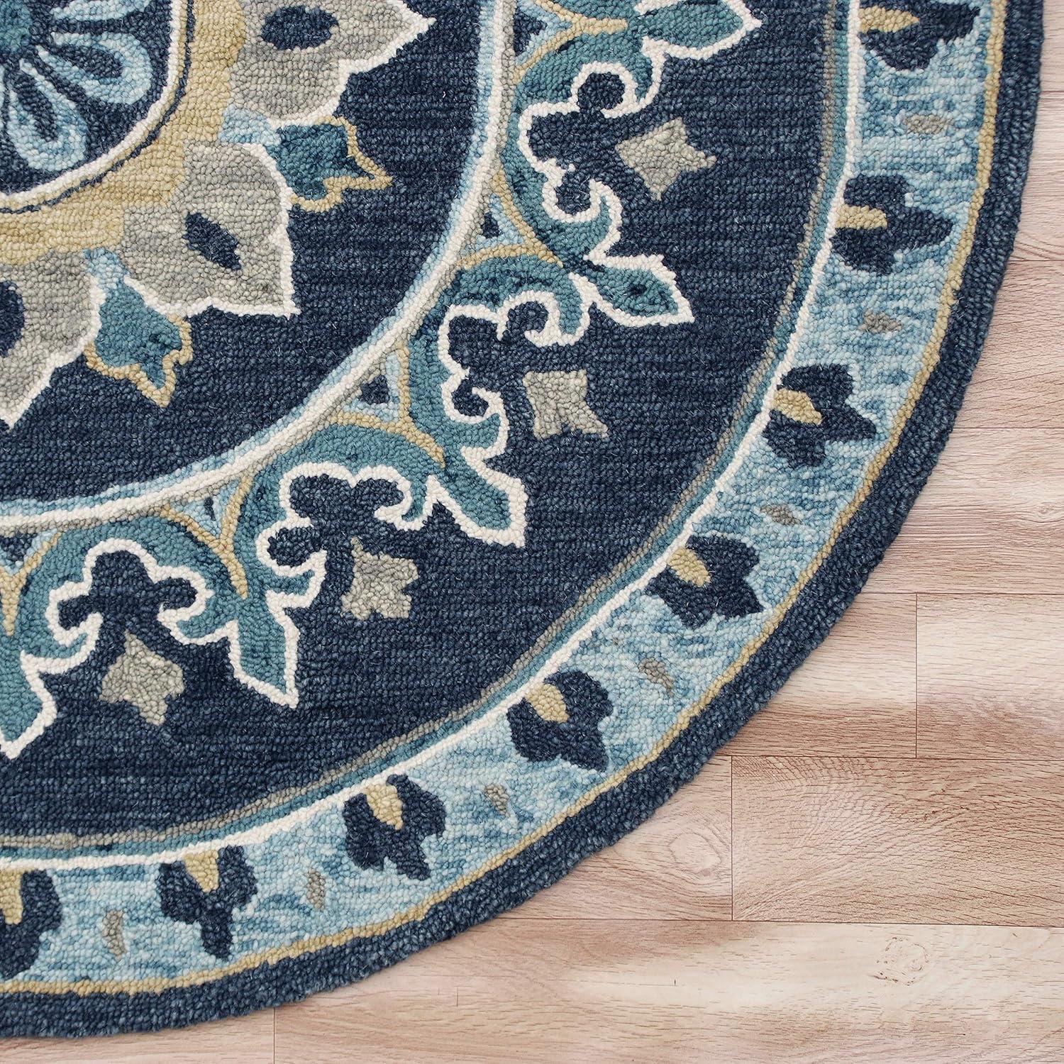 LR Home Wren 5' Round Blue Medallion Indoor Area Rug