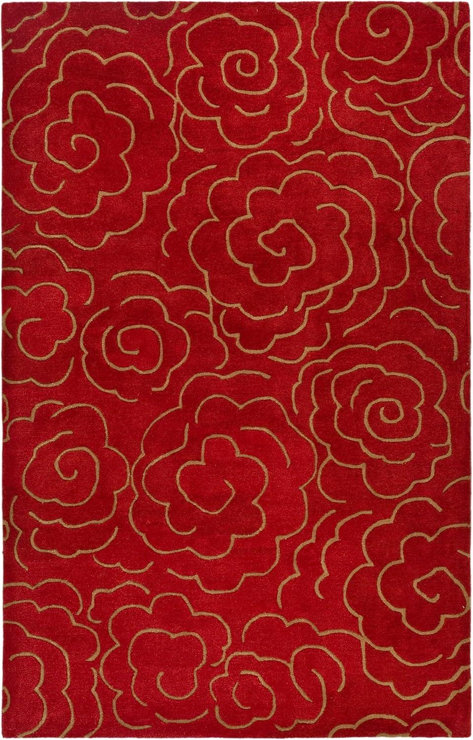 Red Tufted Handmade Wool and Viscose 6' x 9' Area Rug