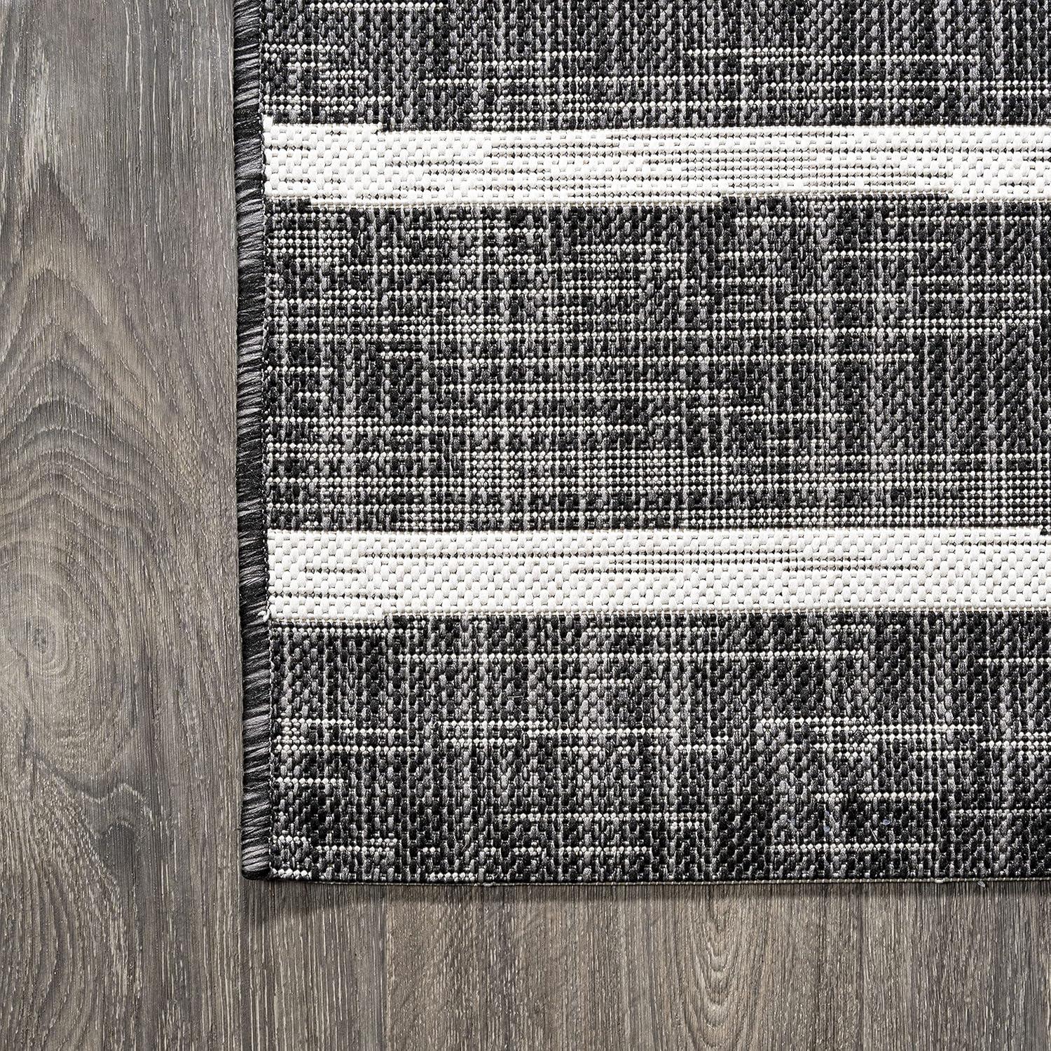 Colonia Black and Ivory Synthetic Stripe Runner Rug 2 x 8