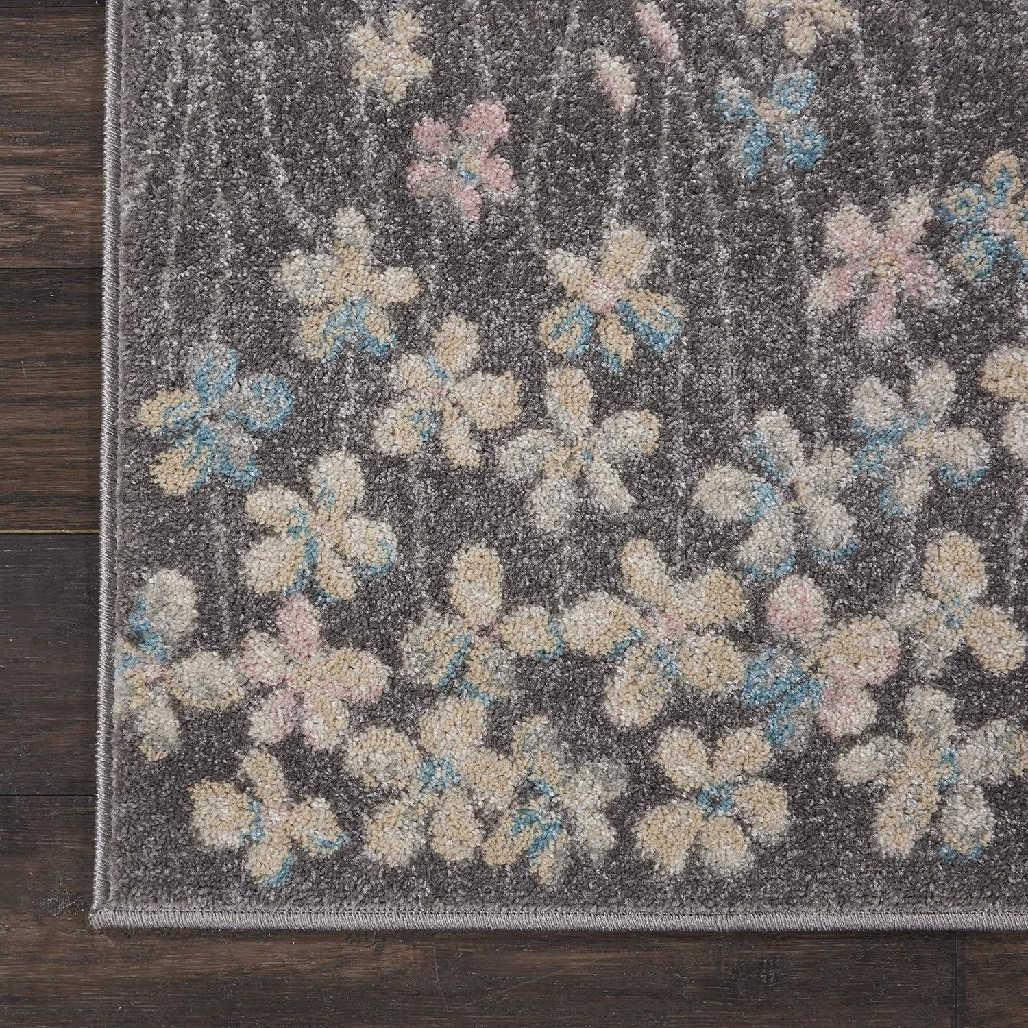 Nourison Tranquil 2'3" X 7'3" (7' Runner) Grey/Beige Indoor Area Rug Bohemian Botanical Vine and Bloom by Nourison