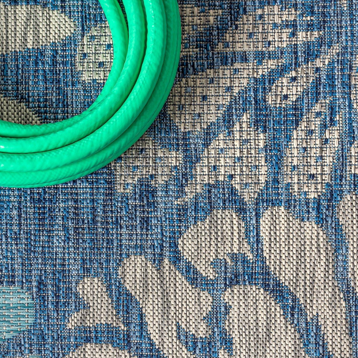 JONATHAN Y Zinnia Modern Floral Textured Weave Navy/Aqua 2 ft. x 20 ft. Indoor/Outdoor Runner Rug