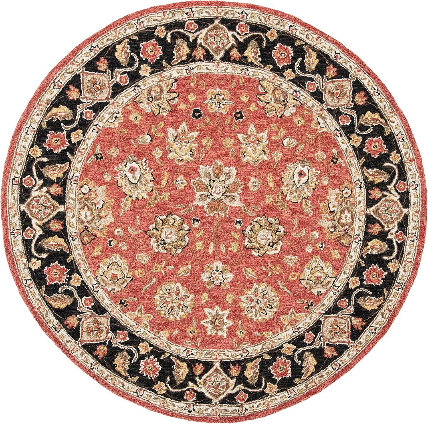 SAFAVIEH Chelsea Kaeden Floral Wool Area Rug, Rose/Black, 5'6" x 5'6" Round