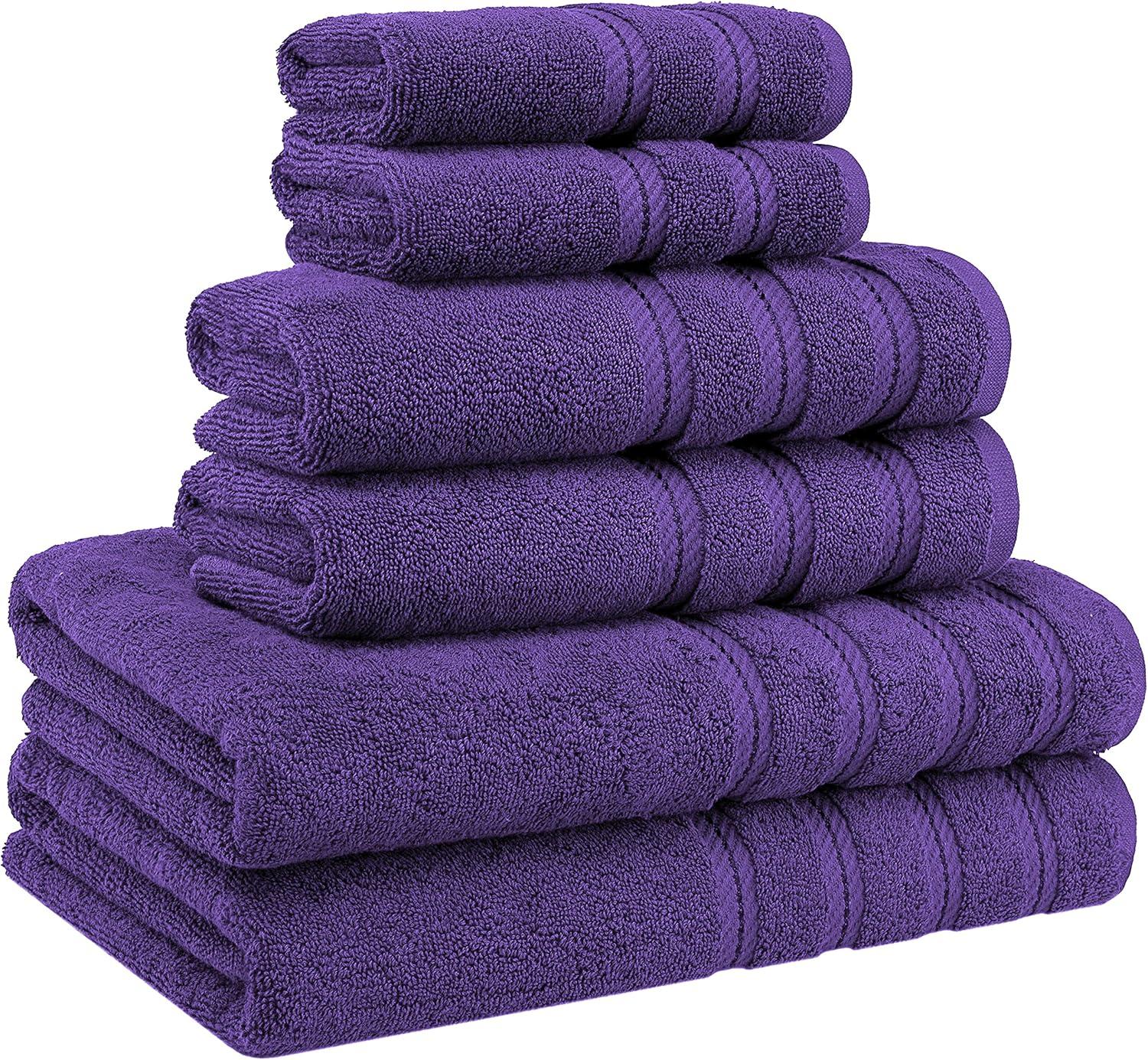 American Soft Linen 6 Piece Towel Set, 100% Cotton Bath Towels for Bathroom, Purple