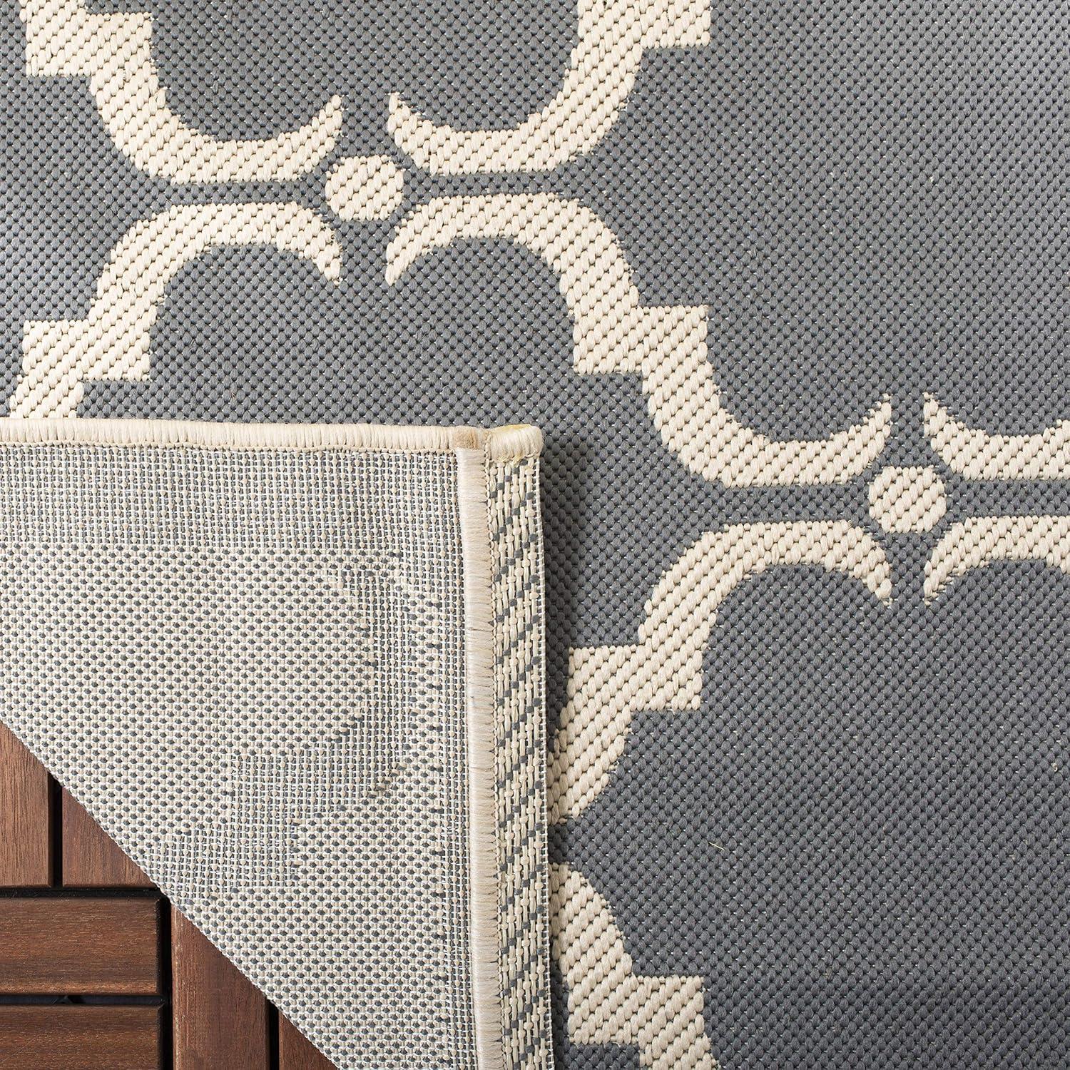 Gray and Beige Trellis Outdoor Runner Rug