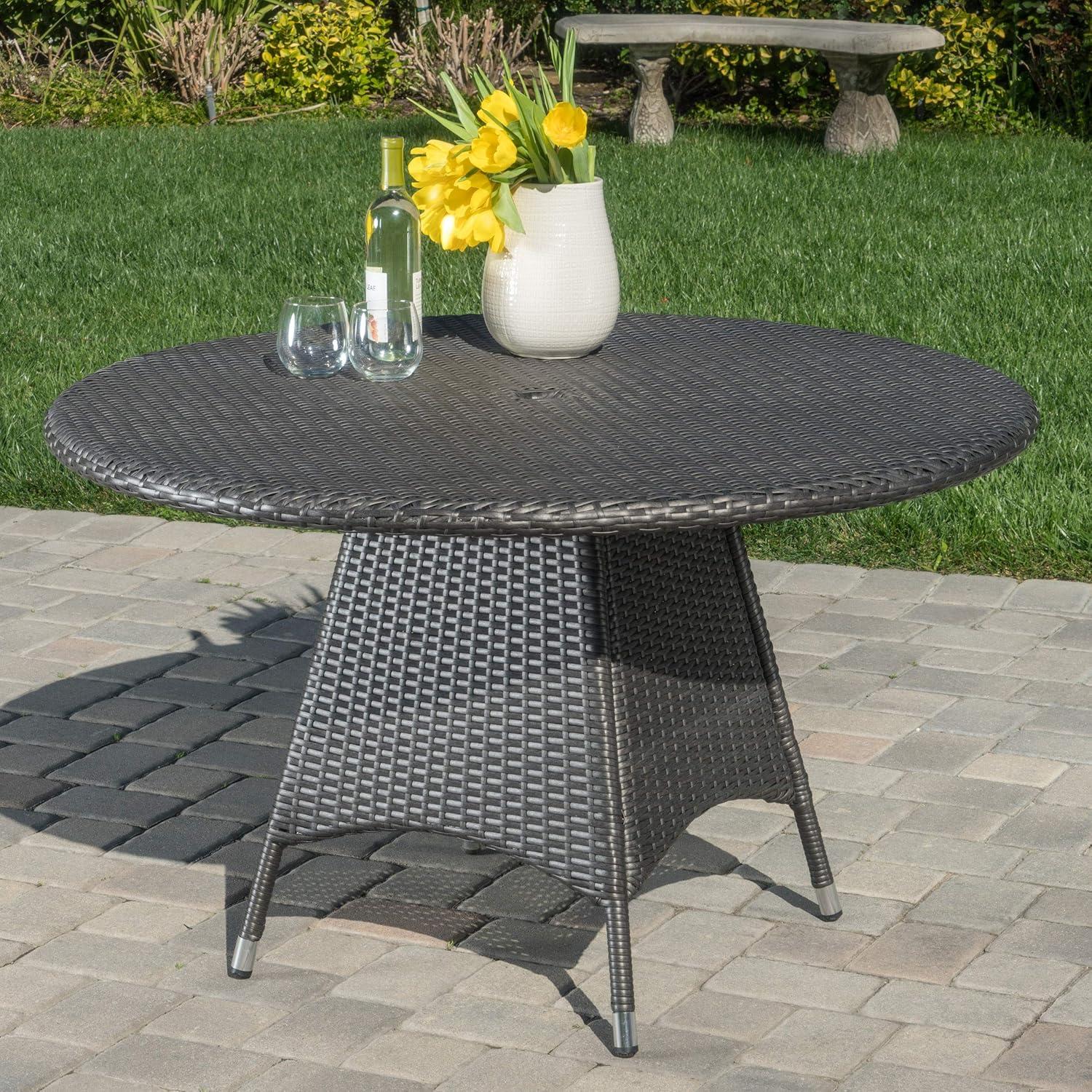 Colonial Outdoor Wicker Round Dining Table, Grey