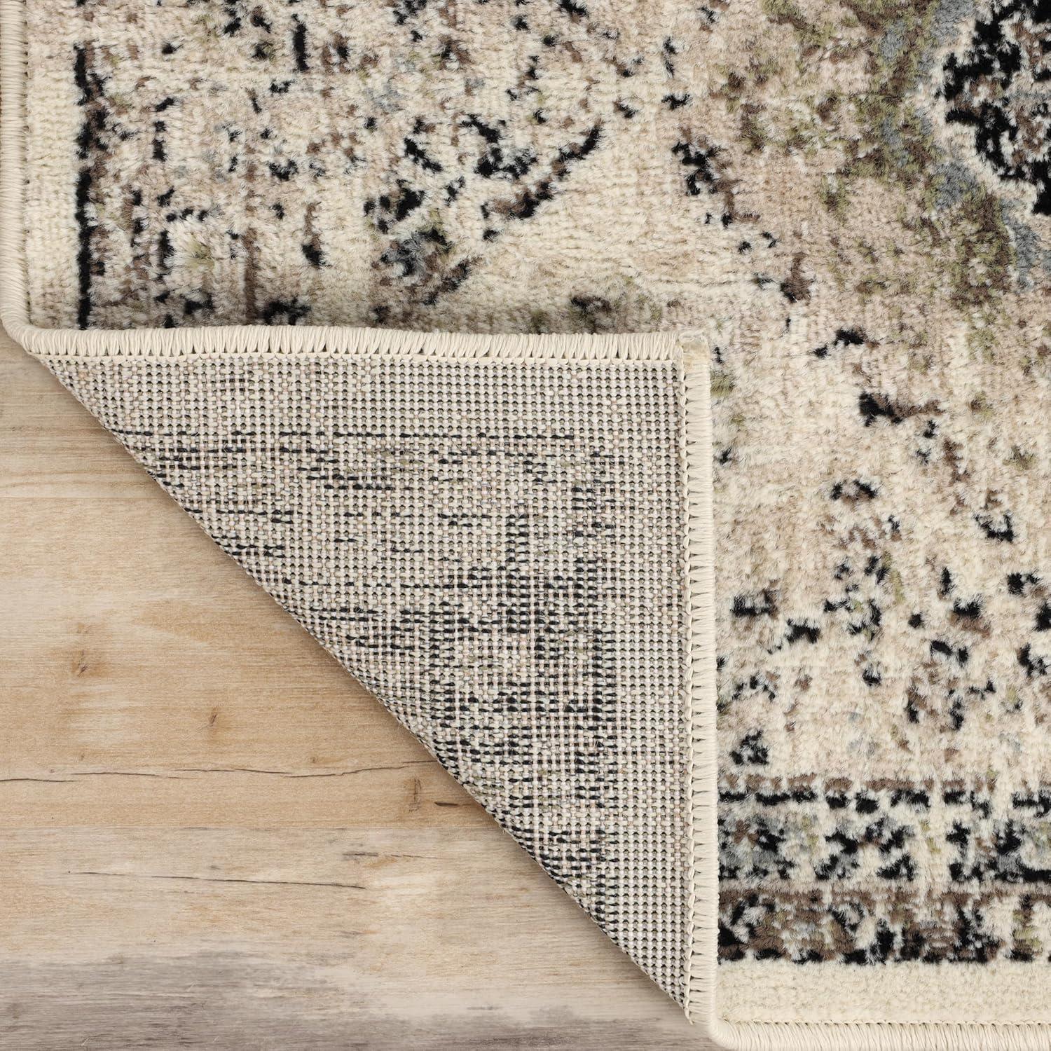 Superior Mayfair Distressed Damask Indoor Area Rug, 5' x 8', Ivory