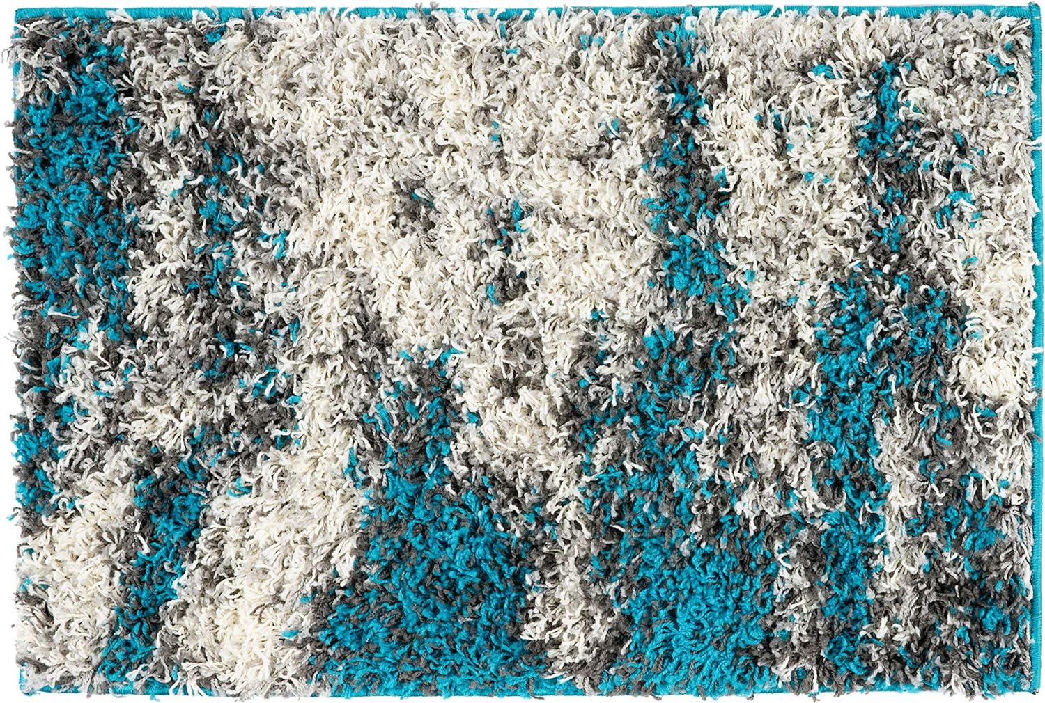 World Rug Gallery Modern Abstract Design Plush Shag Area Rug - Turquoise 2' x 3'