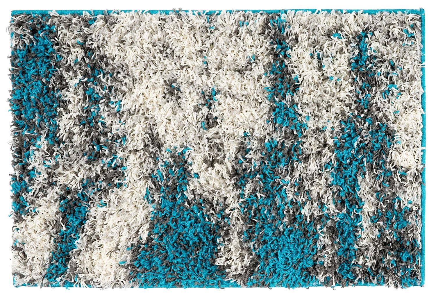 World Rug Gallery Modern Abstract Design Plush Shag Area Rug - Turquoise 2' x 3'