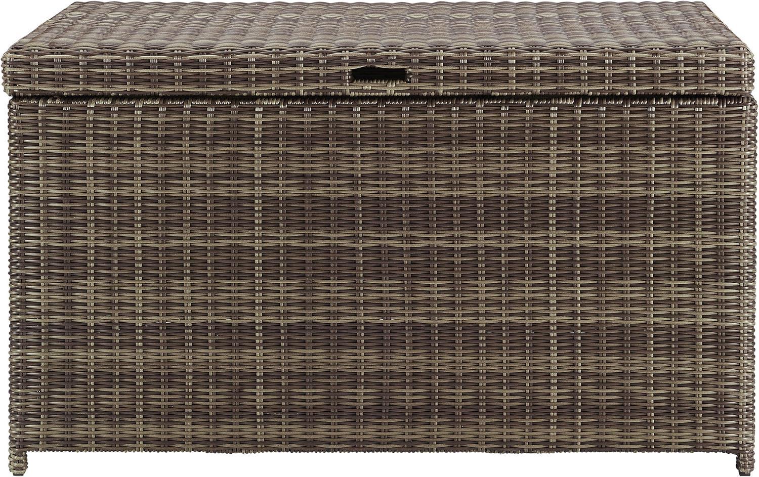 Bradenton Outdoor Wicker Storage Bin - Weathered Brown - Crosley: UV-Resistant Patio Deck Box, 25 Volume Capacity