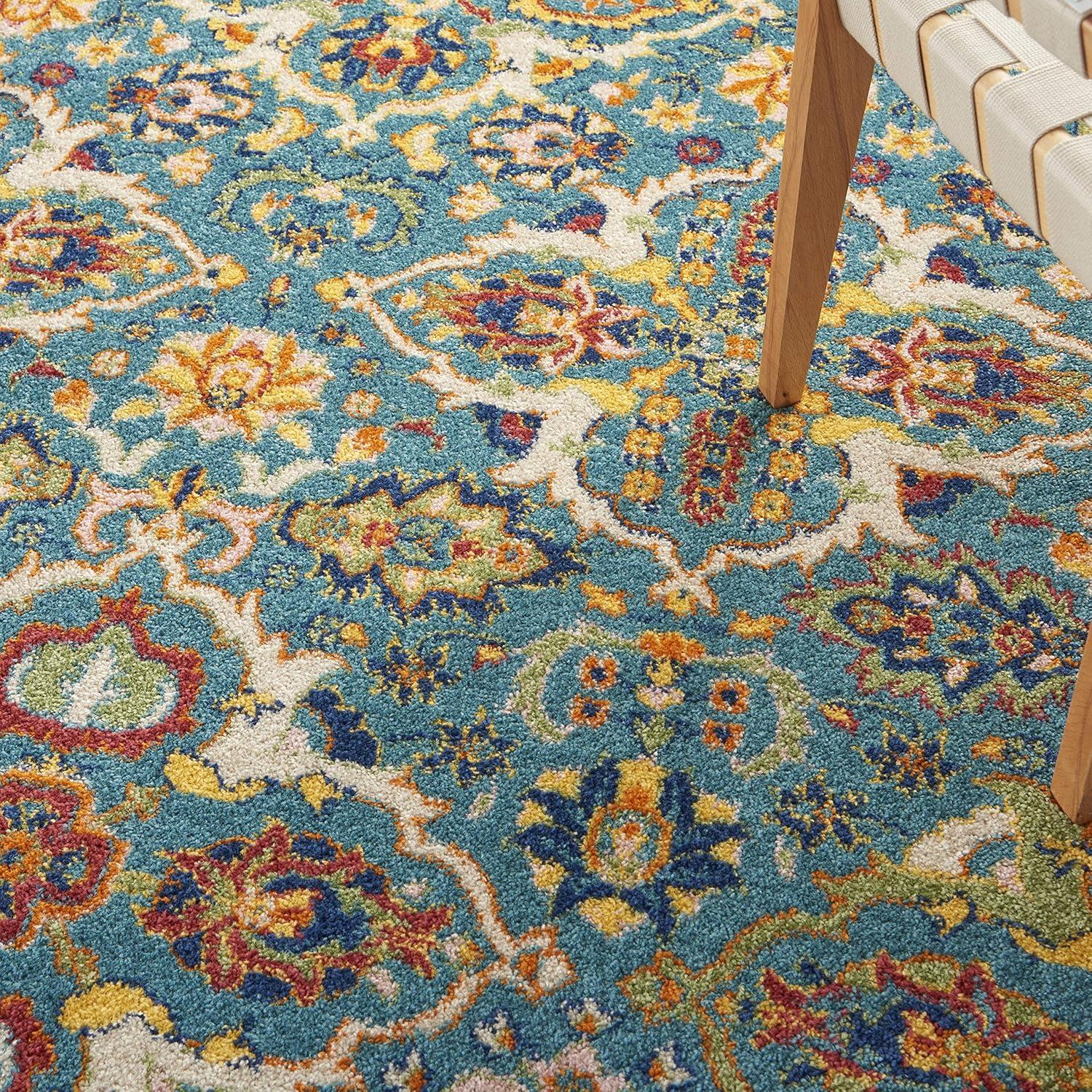 Turquoise Ivory Floral Easy-Care Synthetic 6' x 9' Area Rug