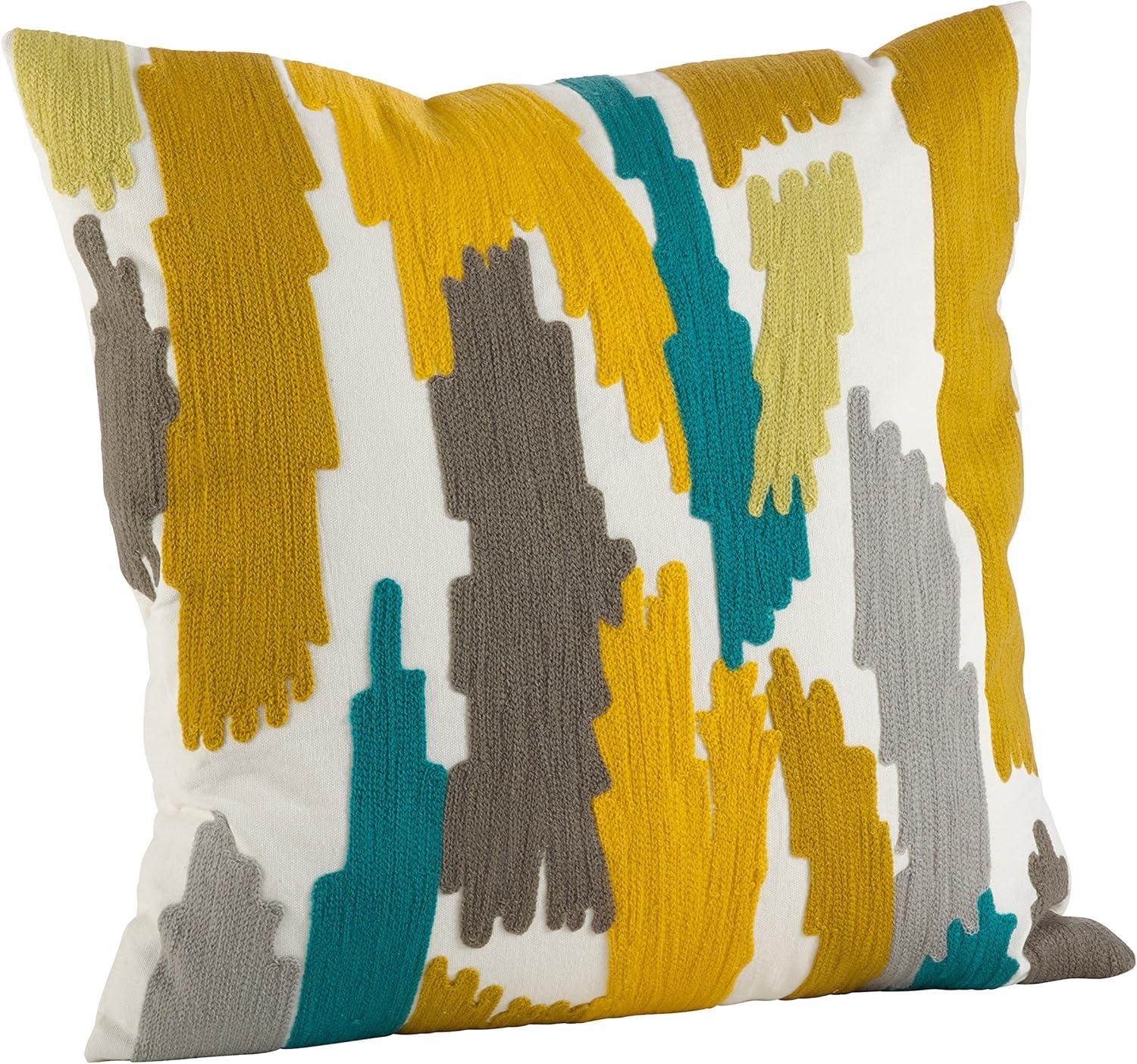 20"x20" Embroidered Brushstroke Design Throw Pillow Lime Haze - Saro Lifestyle: Contemporary Cotton Decor with Duck Down & Polyester Fill