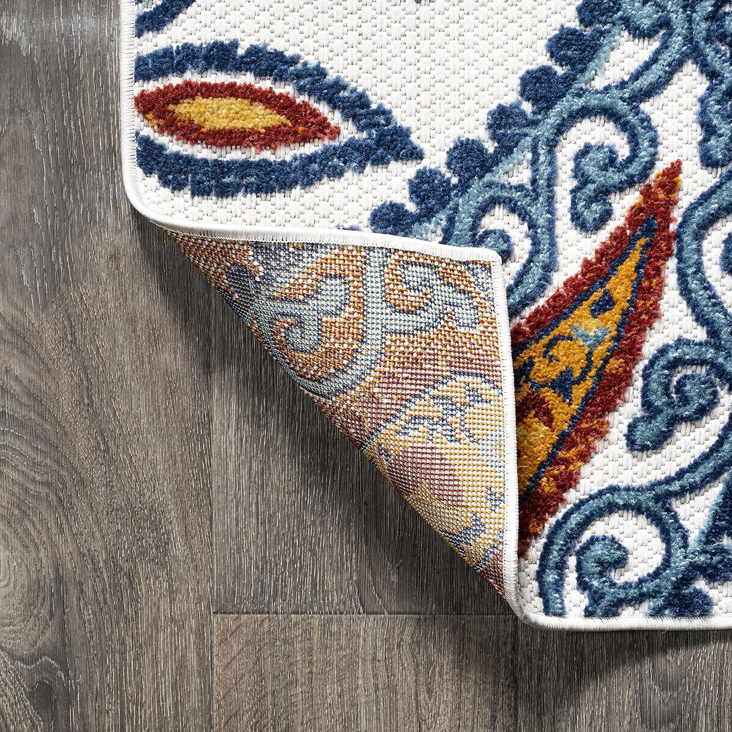 2'x8' Julien Paisley High-Low Indoor/Outdoor Area Rug, Orange/Blue - JONATHAN Y