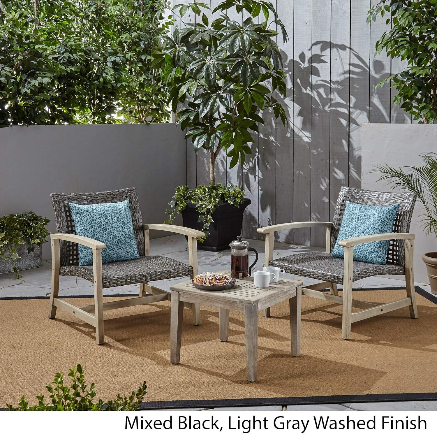 Gray Wicker and Acacia Wood Outdoor 3-Piece Set