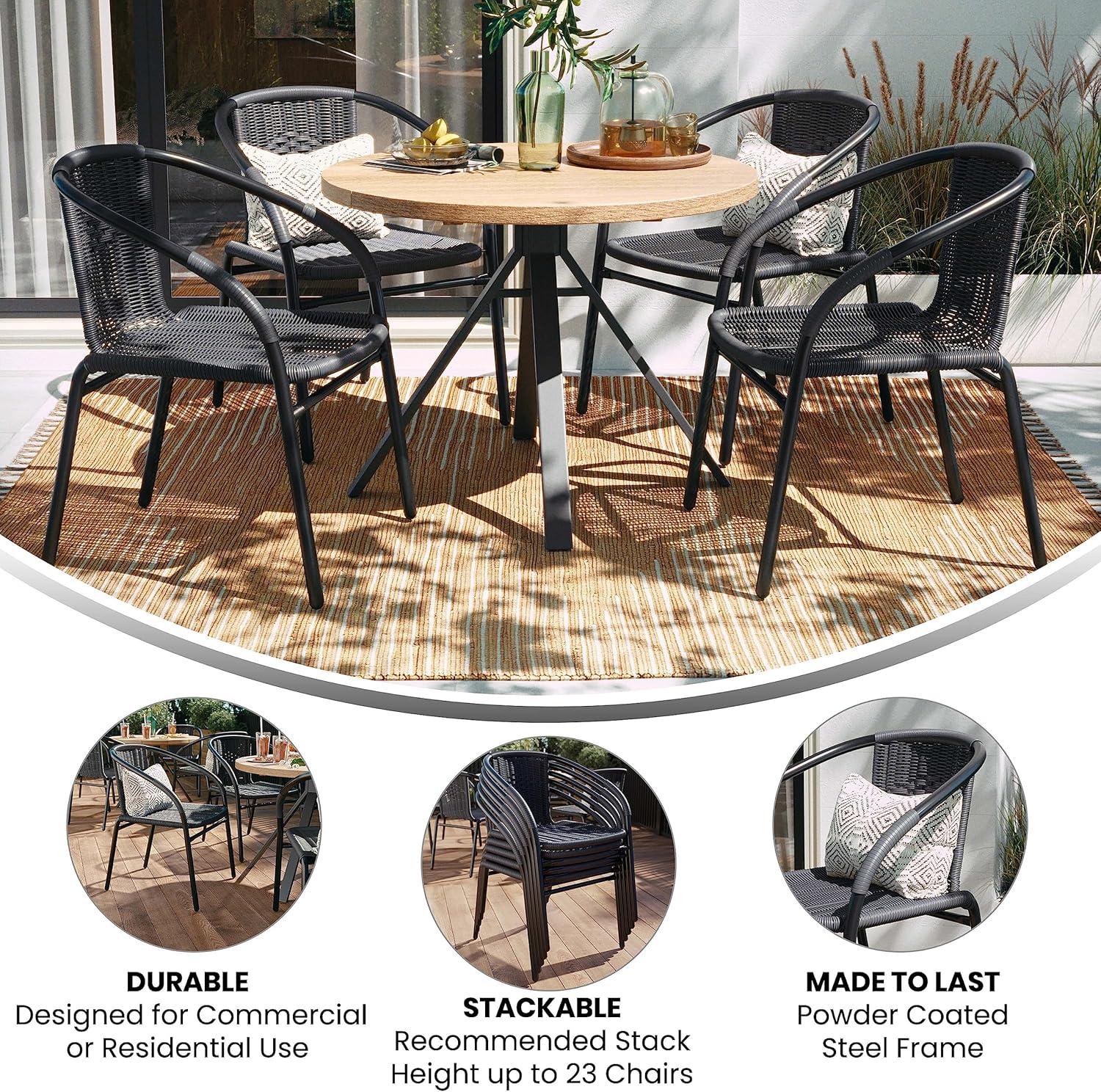 Flash Furniture Lila 4 Pack Gray Rattan Indoor-Outdoor Restaurant Stack Chair