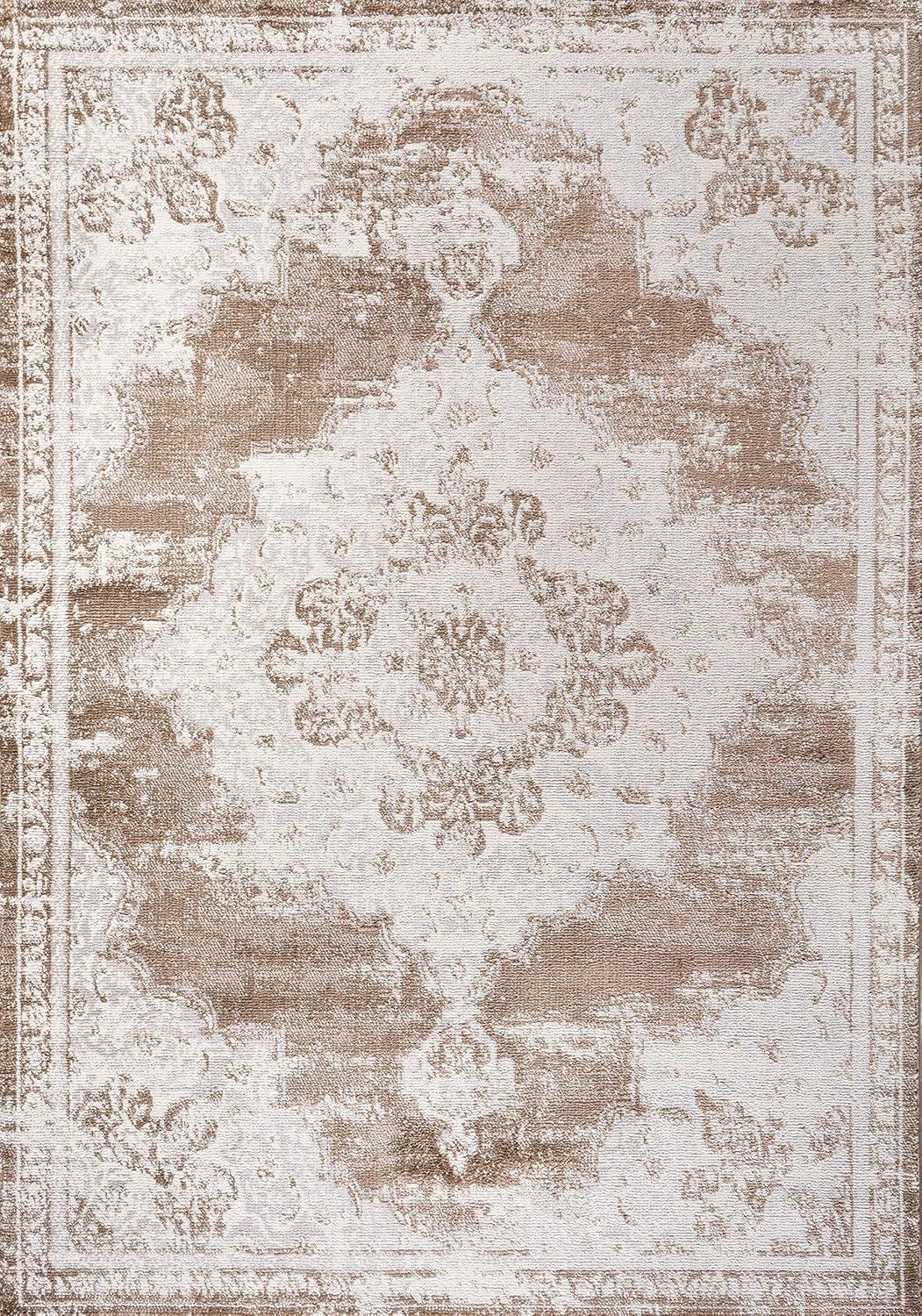 4'x6' Alhambra Ornate Medallion Modern Area Rug, Brown/Cream - JONATHAN Y