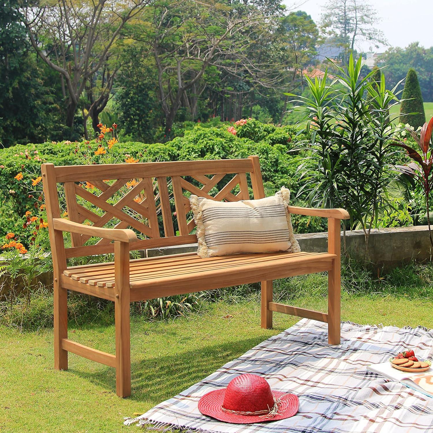 Cambridge Casual Superior Indonesian Teak Rocca Garden Bench, 4-Foot, Natural Unfinished