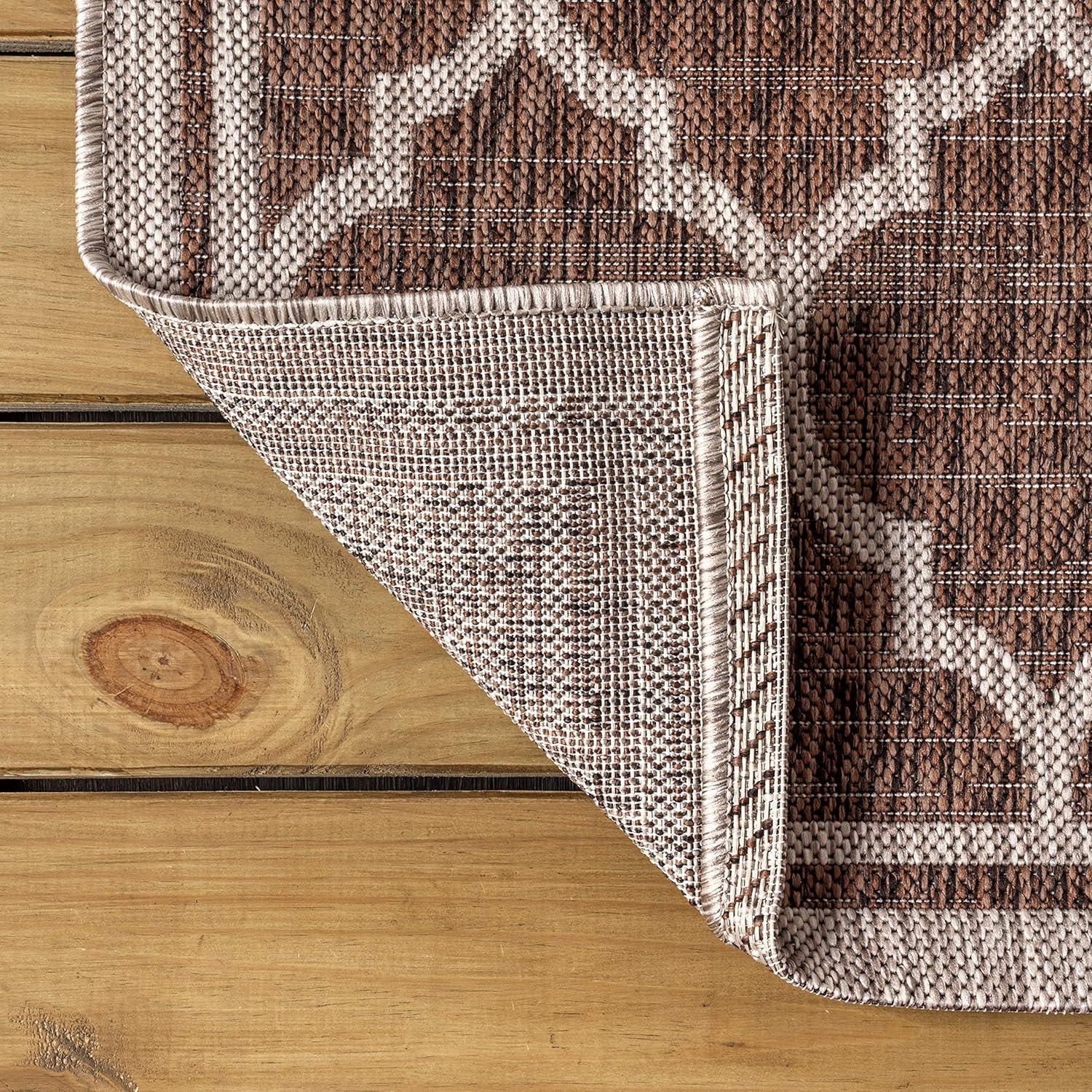 5' Round Trebol Moroccan Trellis Textured Weave Indoor/Outdoor Area Rug, Espresso/Taupe - JONATHAN Y