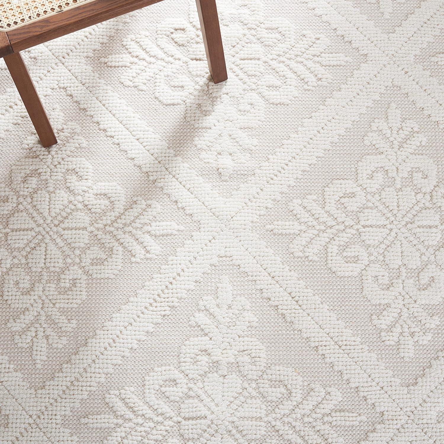 Ivory Handwoven Wool and Cotton 10' x 14' Area Rug