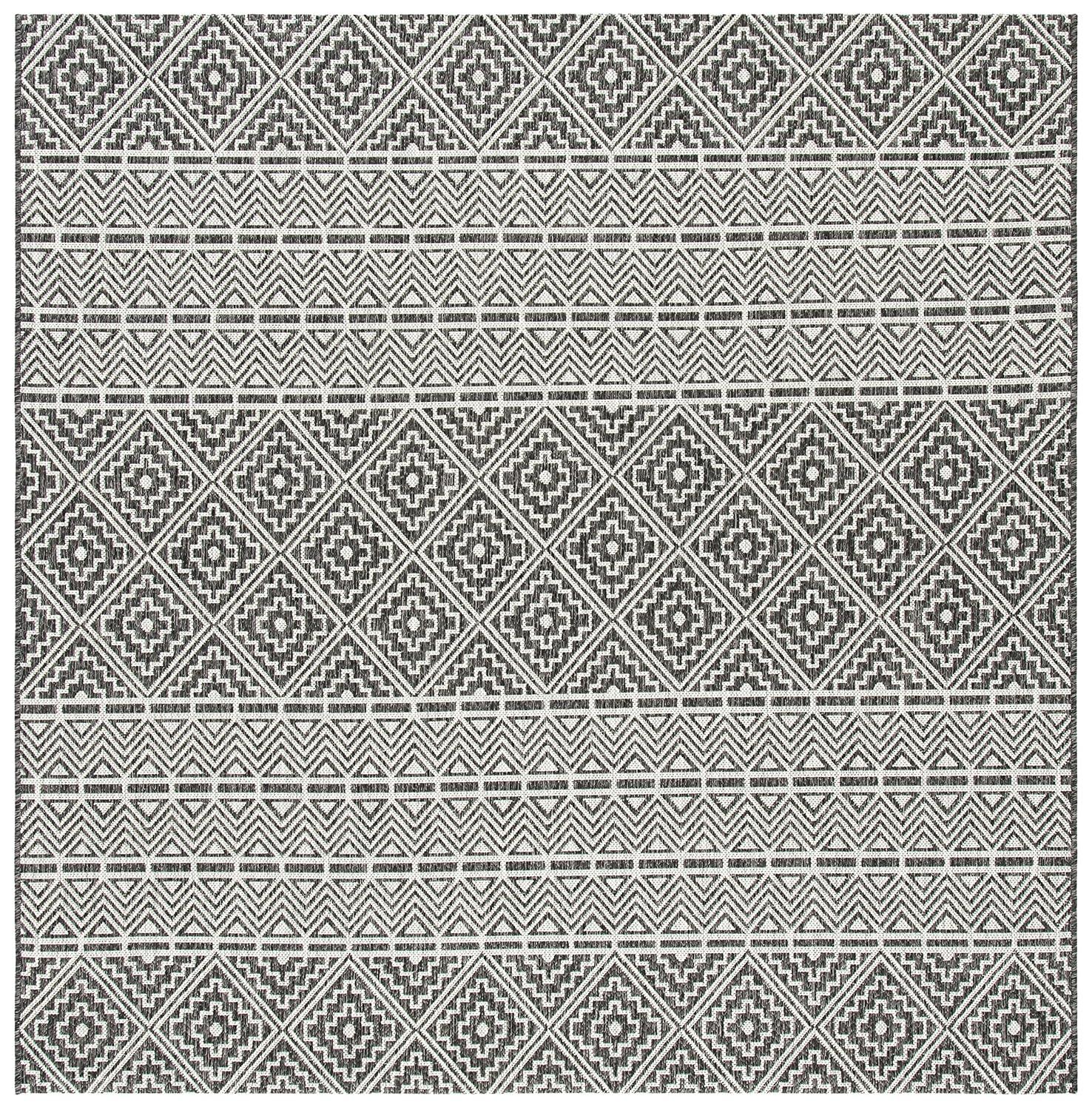 Courtyard CY8787 Power Loomed Indoor/Outdoor Area Rug - Black/Grey - 6'7"x6'7" - Safavieh.