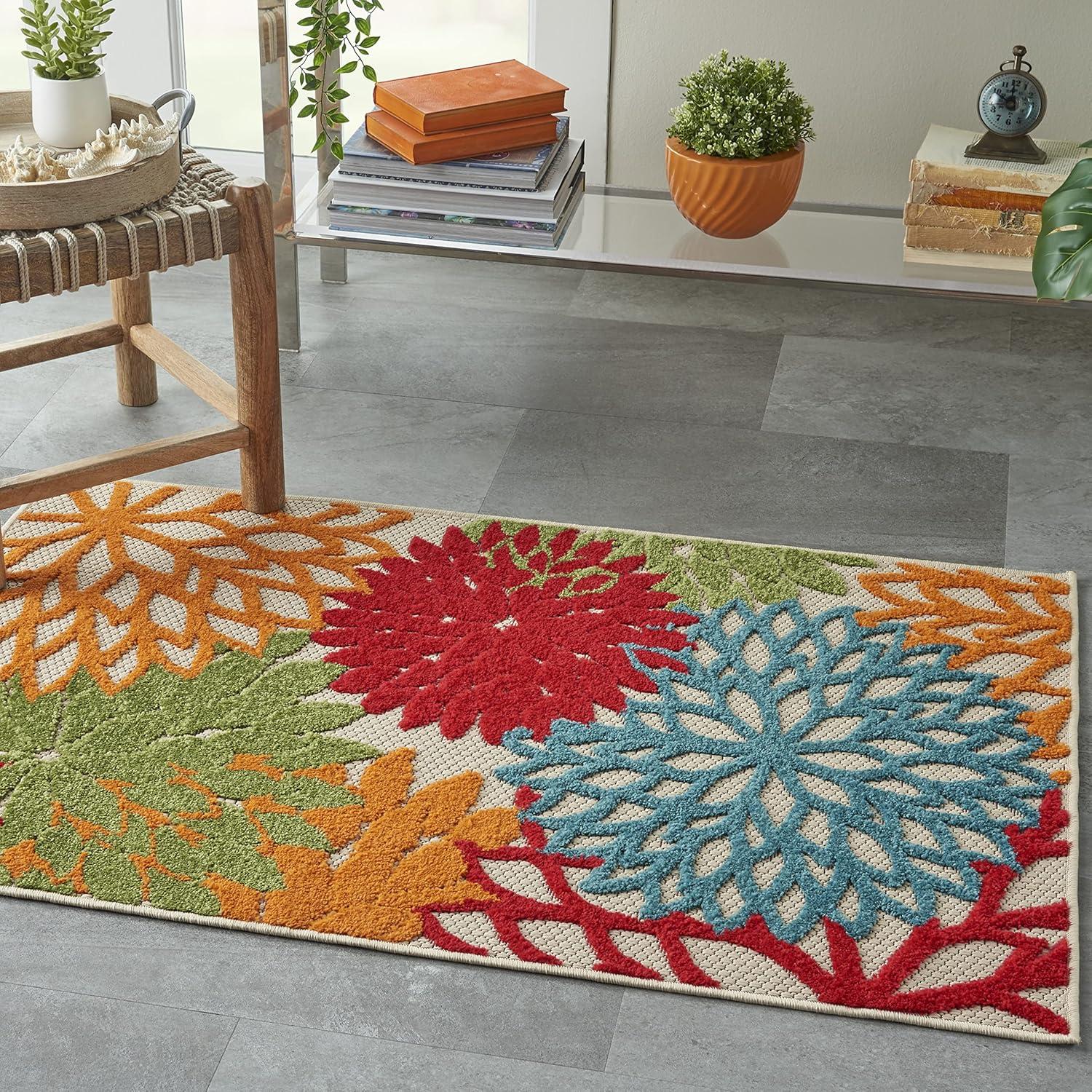 Nourison Aloha Floral 2'8" x 4' Green Tropical Indoor/Outdoor Area Rug