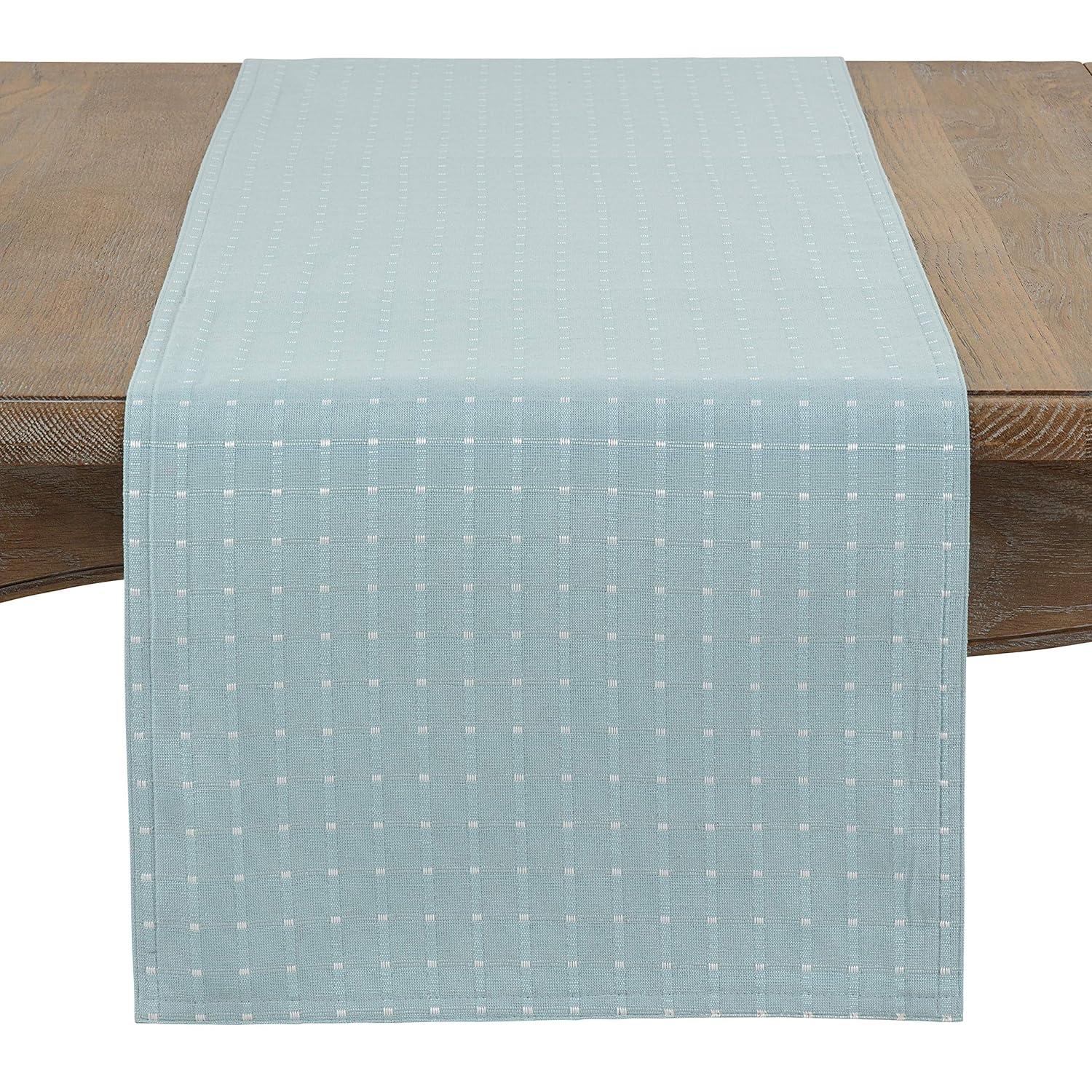 Saro Lifestyle Table Runner With Stitched Line Design, Aqua, 16" x 54"