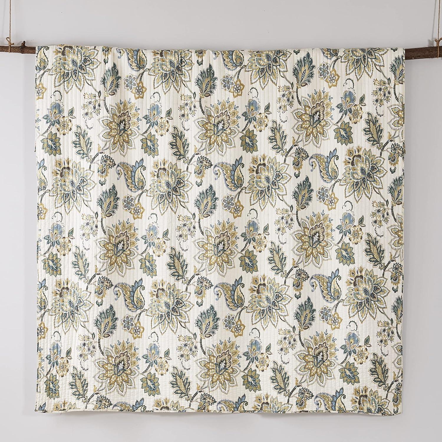 Palladium Grey Floral Quilt Set - One Twin/Twin XL Quilt and One Standard Sham Teal - Levtex Home