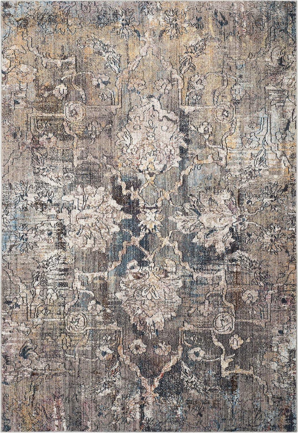 SAFAVIEH Bristol Kingsley Overdyed Floral Polyester Area Rug, Blue/Grey, 3' x 5'