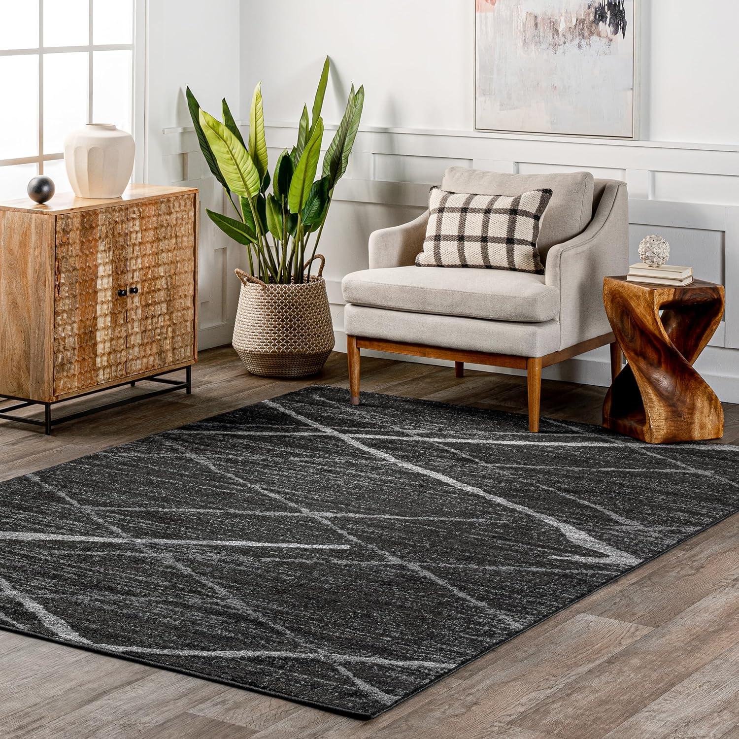 Nuloom 8x10 Thigpen Contemporary Indoor Area Rug, Charcoal, Abstract Lines, Non-Slip Backing, Stain Resistant, Bedroom Living Room, Kitchen
