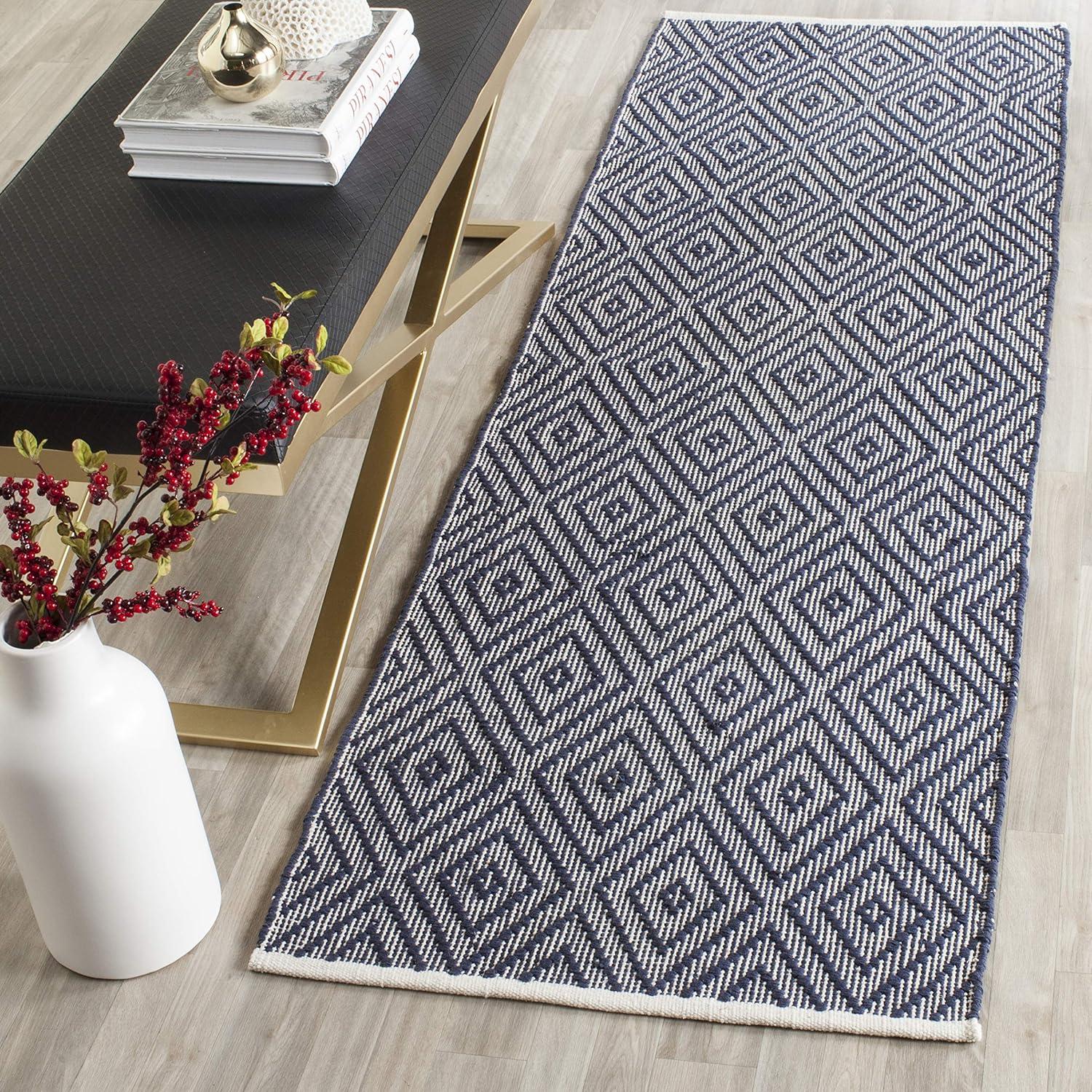 Navy and Ivory Cotton Flat Woven Reversible Rug