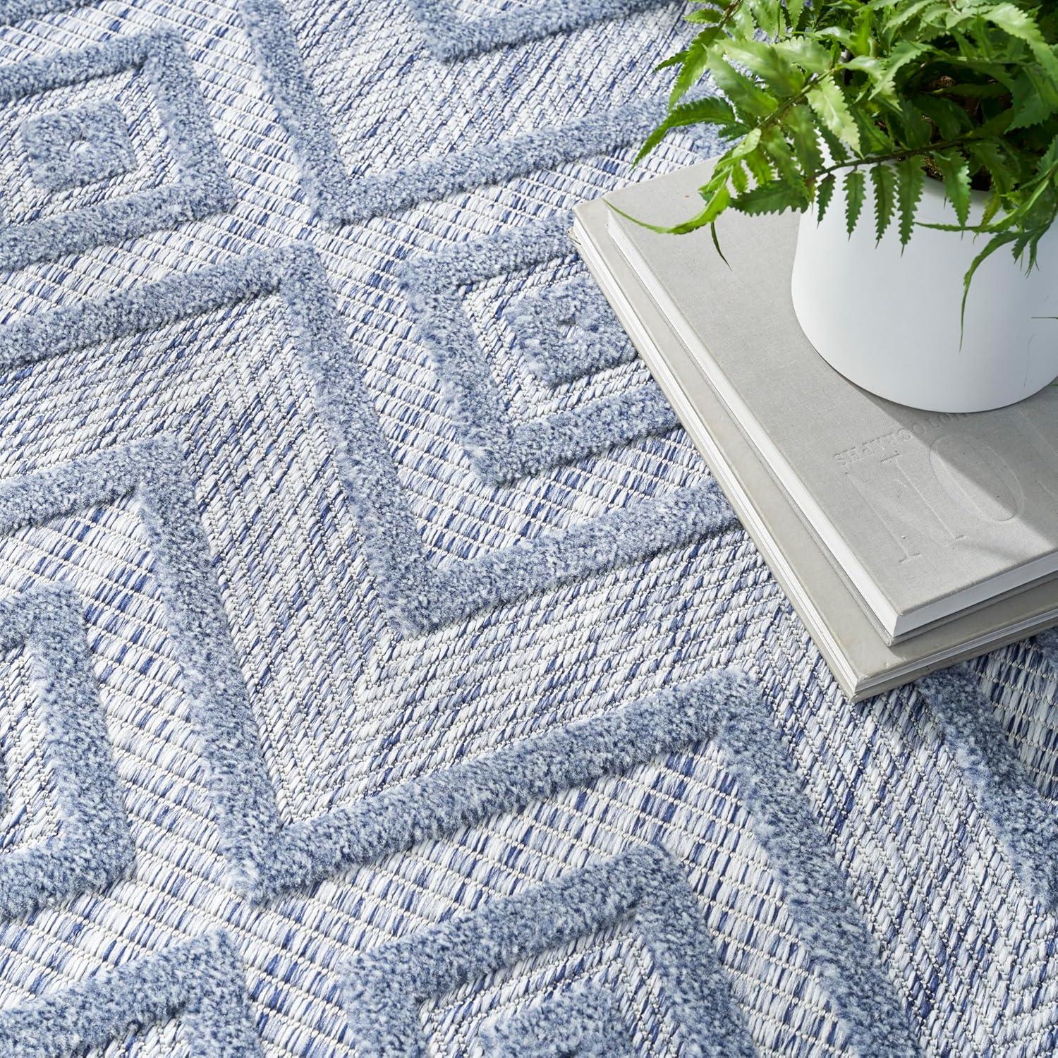 Nourison Versatile Diamond Geometric Flatweave Indoor Outdoor Area Rug Denim Blue 6' x 9'
