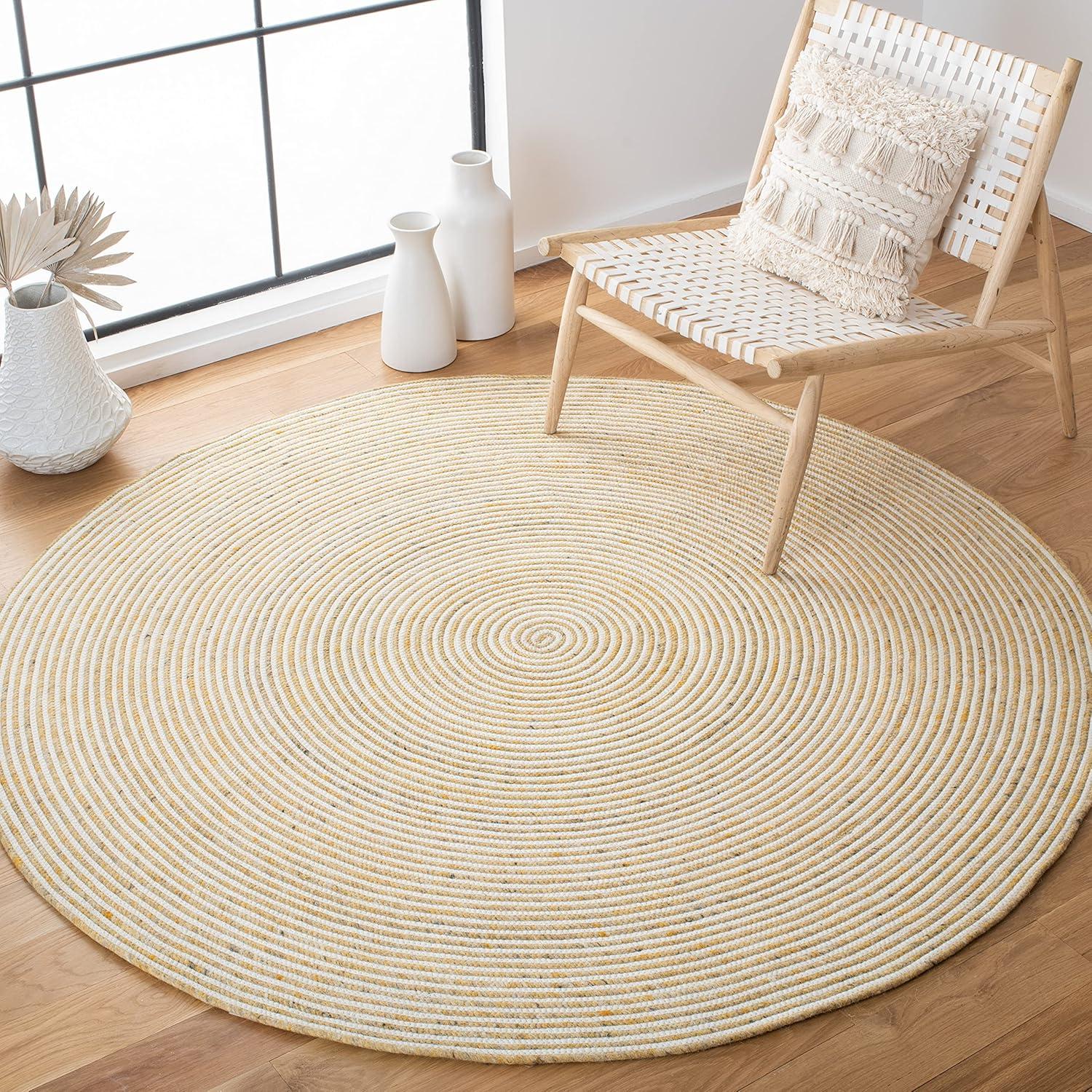 Braided BRD905 Hand Woven Area Rug - Gold/Ivory - 4' round - Safavieh.