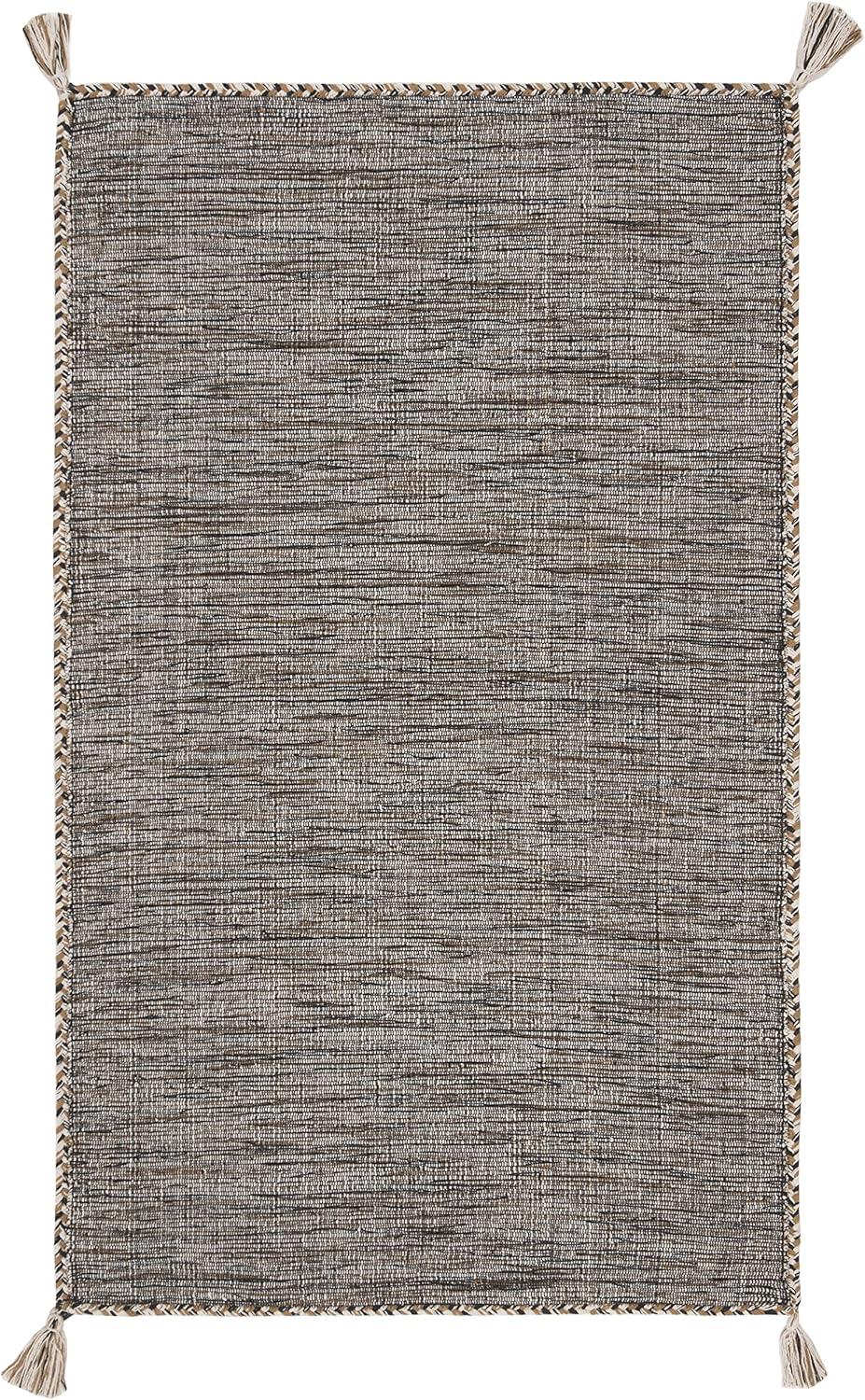 Handmade Beige and Black Cotton Flat Woven Area Rug