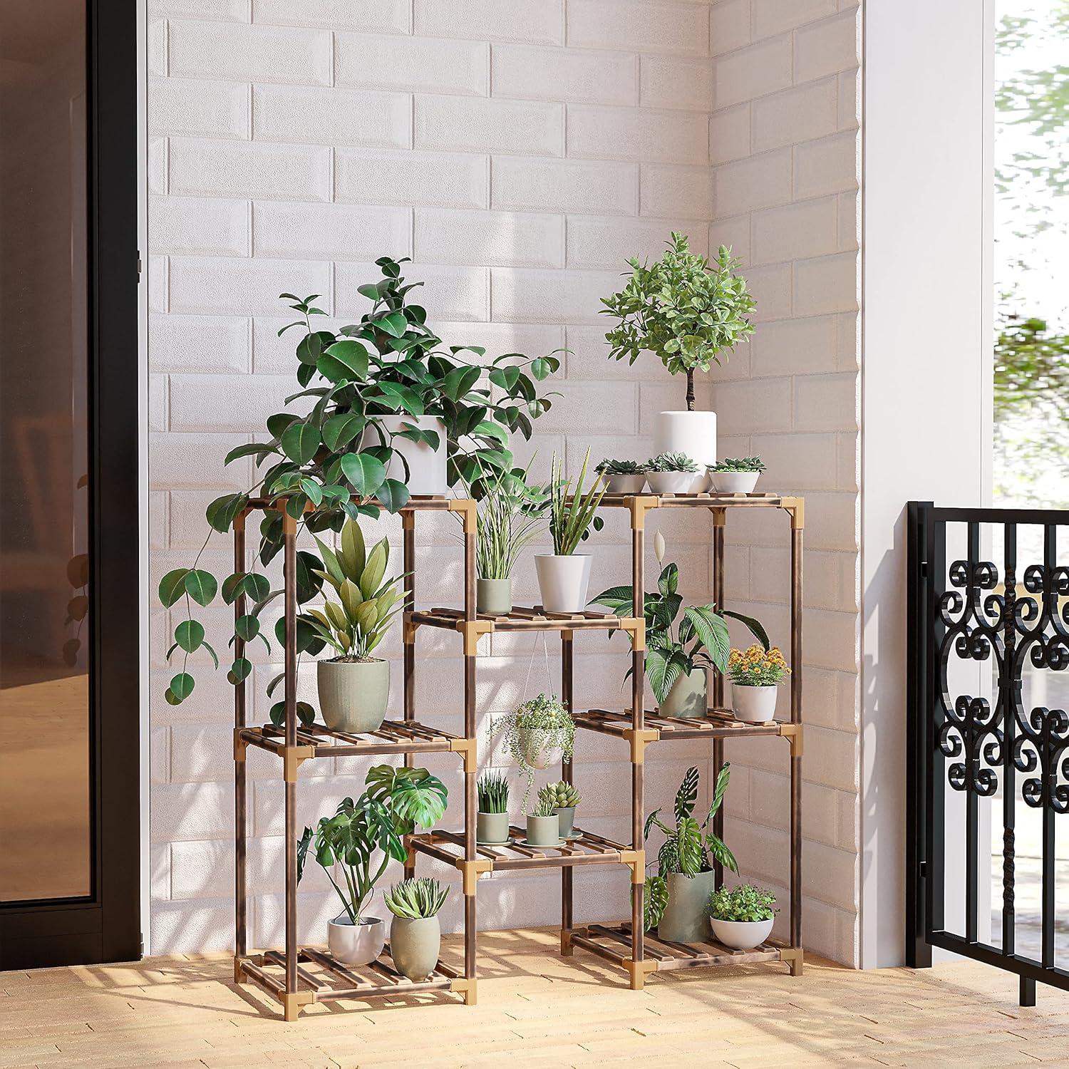 Eucalyptus Wood Adjustable Indoor Outdoor Plant Stand