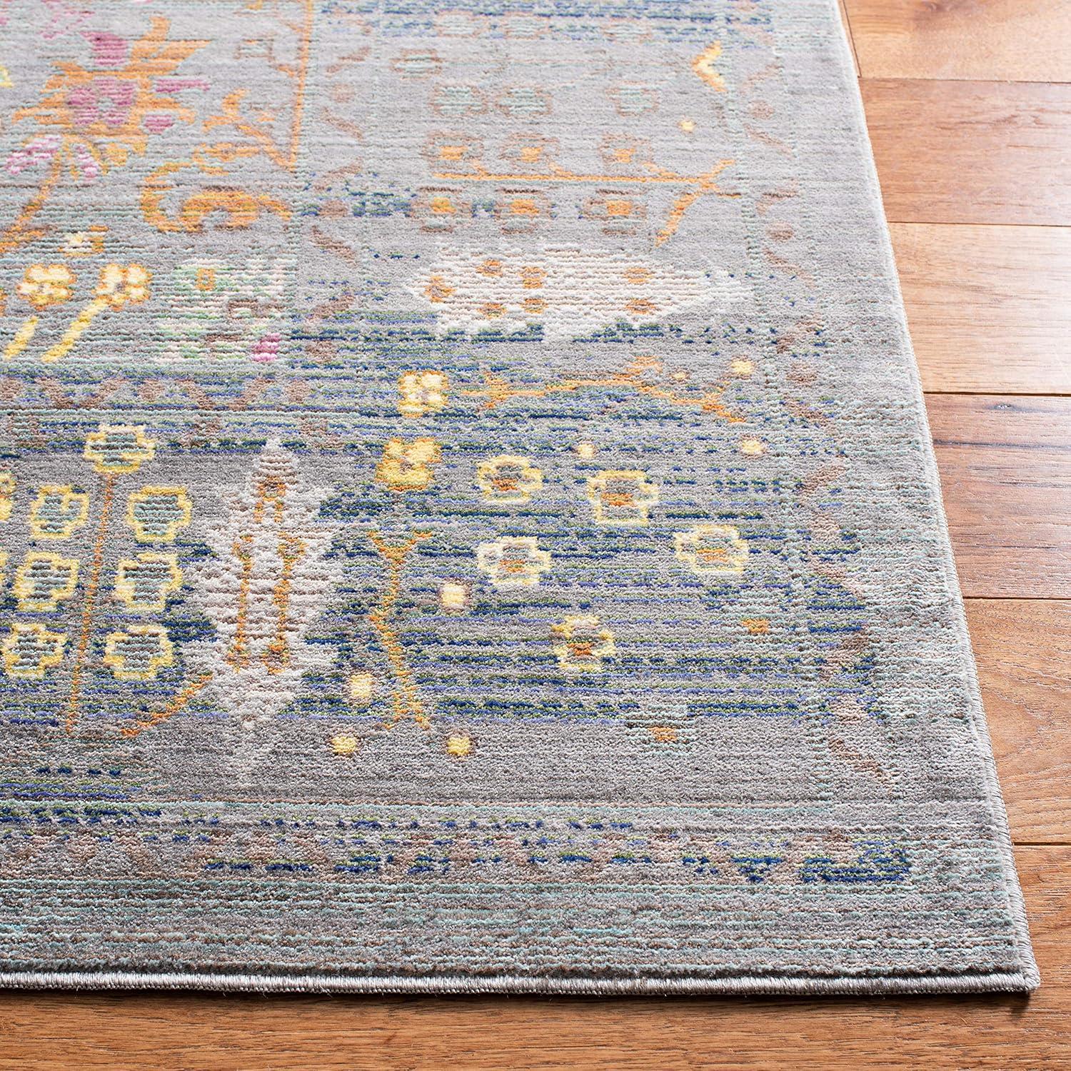 SAFAVIEH Valencia Grigor Traditional Polyester Area Rug, Grey/Multi, 4' x 6'