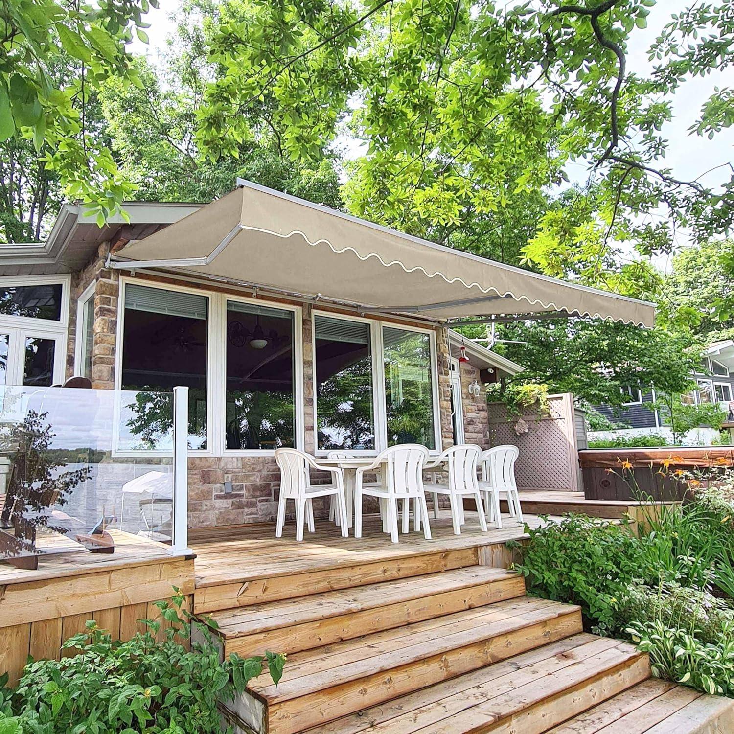 Motorized Retractable White Frame Patio Awning