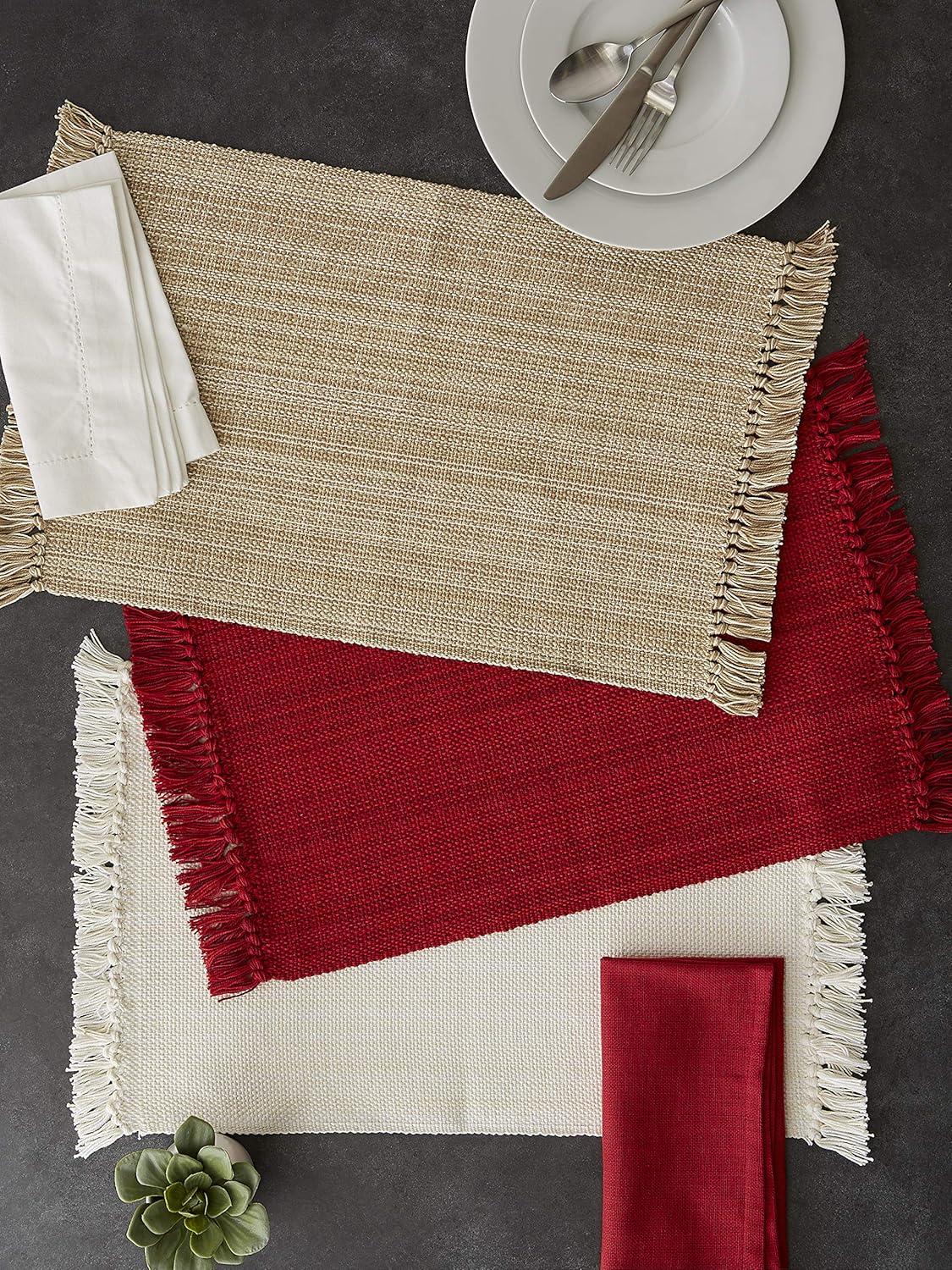 Design Imports Fringe Brown Variegated Kitchen Placemat Set (Set of 6) Tango Red