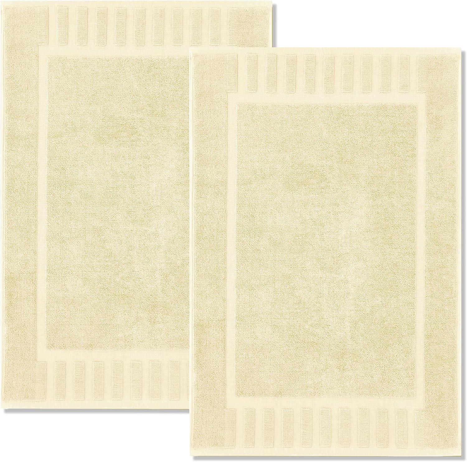 White Classic Cotton Bath Mat Floor Towel [Not a Rug] 2-Pack - 22x34" Beige